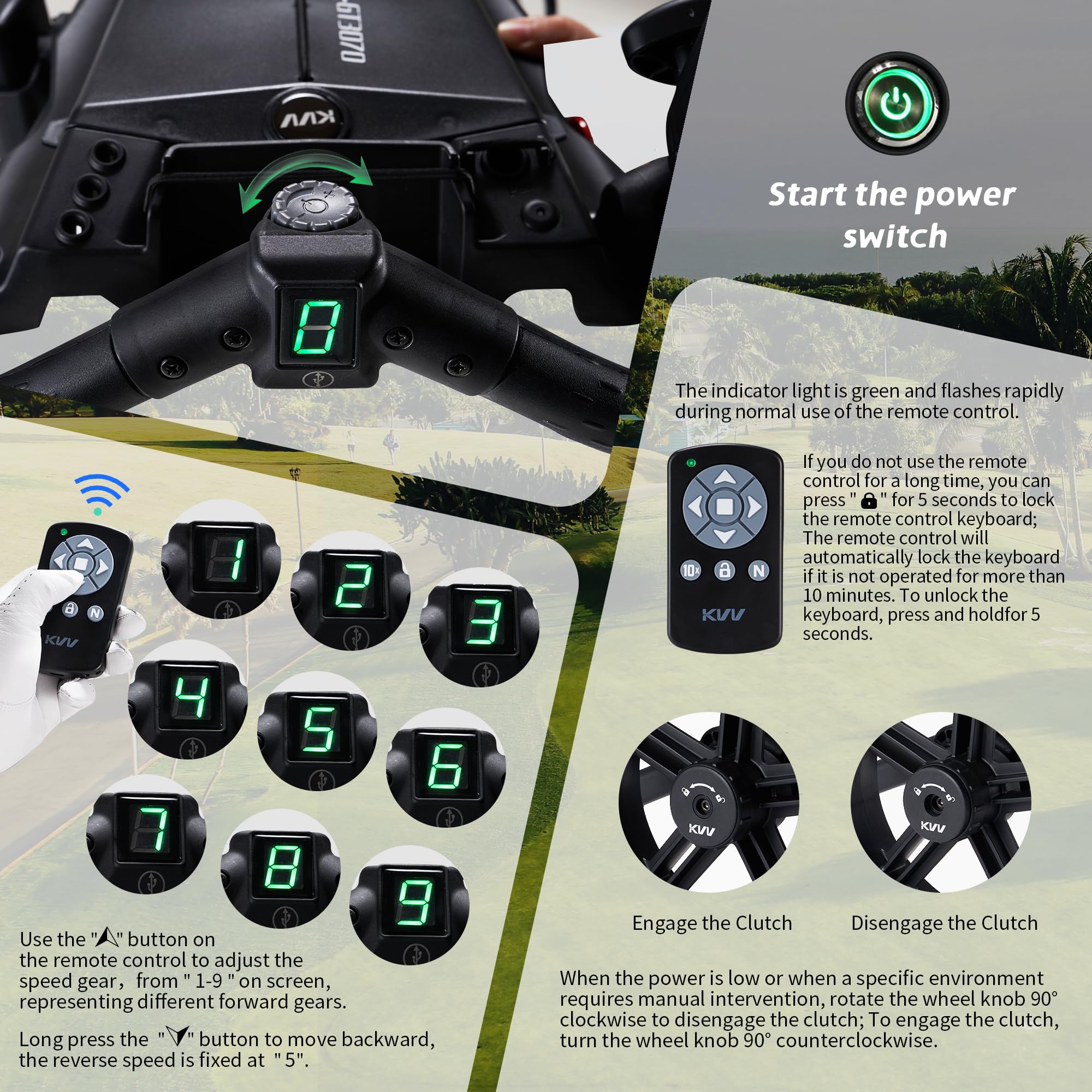 KVV Electric Golf Push Cart with Remote Control, Smallest Folding Size, Suitable for All Terrains, Lightweight and Super Compact Electric Golf Cart