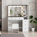 GarveeHome Makeup Vanity Desk and Stool, Vanity Desk with Lights, Vanity Table Set with Charging Station, Drawers and Hidden Storage Shelves, White