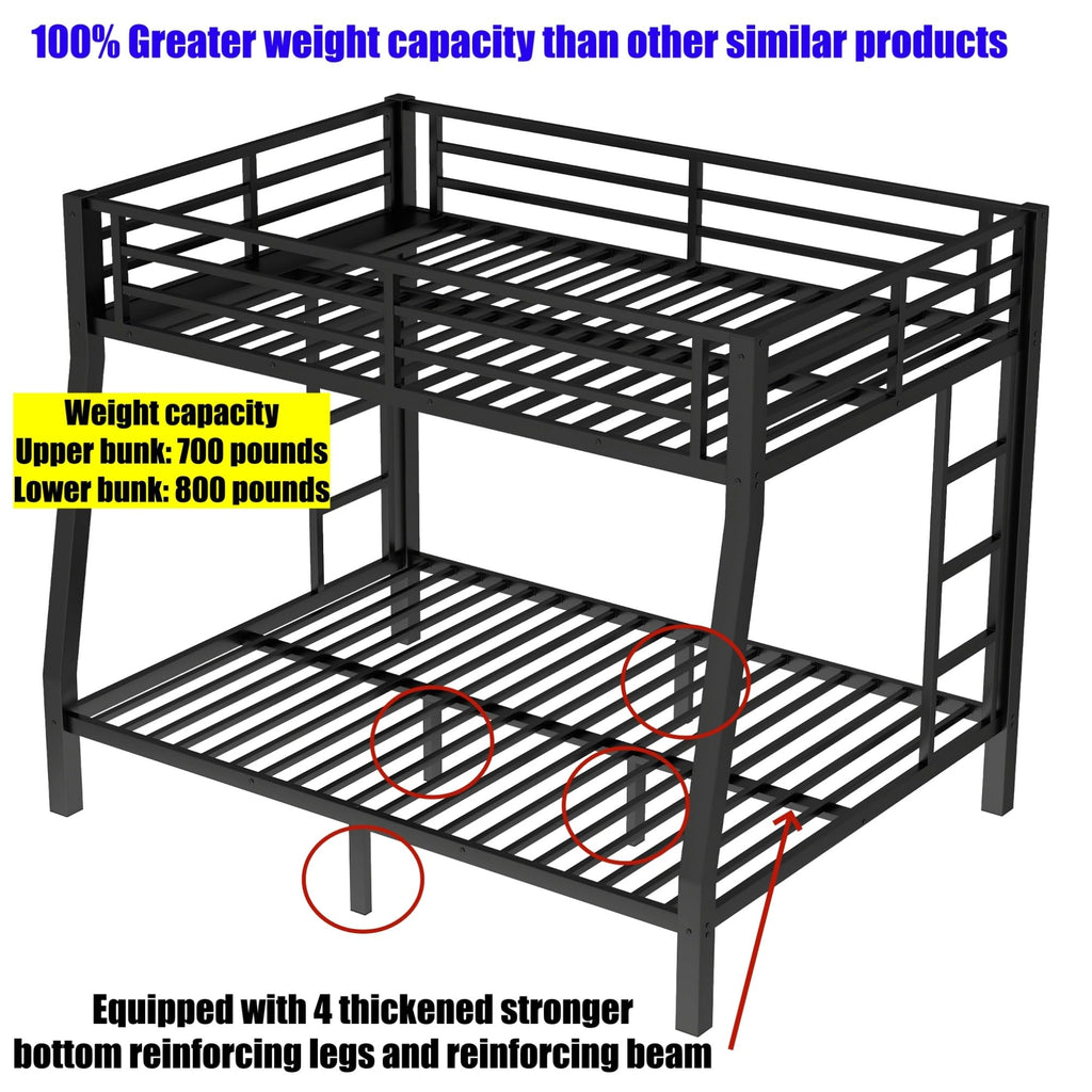 QLUSAN Latest Upgraded & Stronger Heavy Duty Metal Twin XL Over Queen Size Bunk Bed, Safer Thickened More Stable Bunkbed (Greater Weight Capacity) (Twin XL Over Queen)
