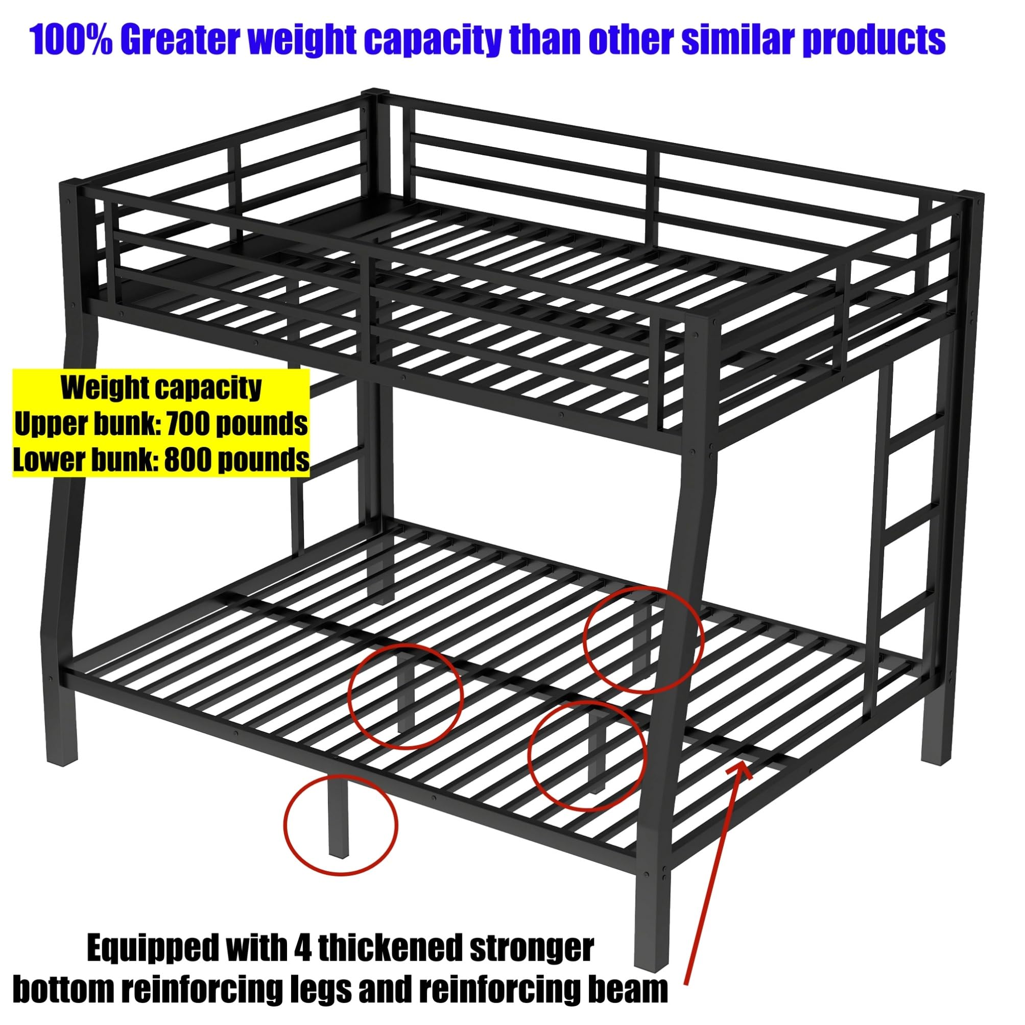 QLUSAN Latest Upgraded & Stronger Heavy Duty Metal Twin XL Over Queen Size Bunk Bed, Safer Thickened More Stable Bunkbed (Greater Weight Capacity) (Twin XL Over Queen)
