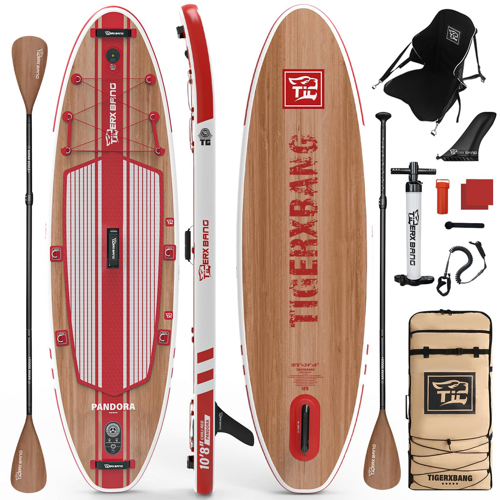 TIGERXBANG Paddle Board, 10.8' Stand Up Paddle Board with Premium Complete Inflatable SUP Accessories, Extra Wide Paddleboards for Adults & Kids-Pandora Collection Chili Red
