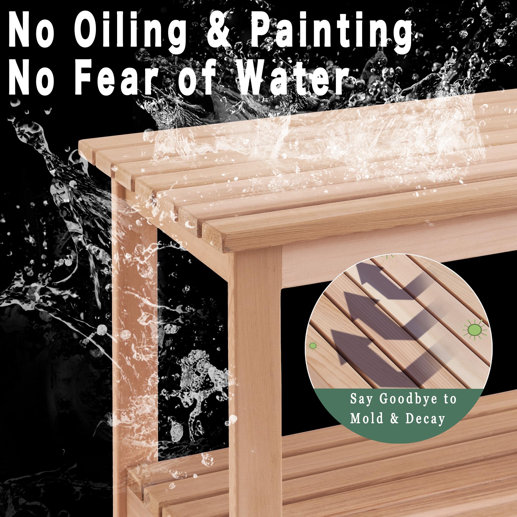 bingaai Western Red Cedar Sauna & Shower Bench 31.5" Fully Assembled – Strong, Durable, Soft-Touch, Insulating Cedar Wood Bench for Bathroom, Sauna, Indoor & Outdoor Use