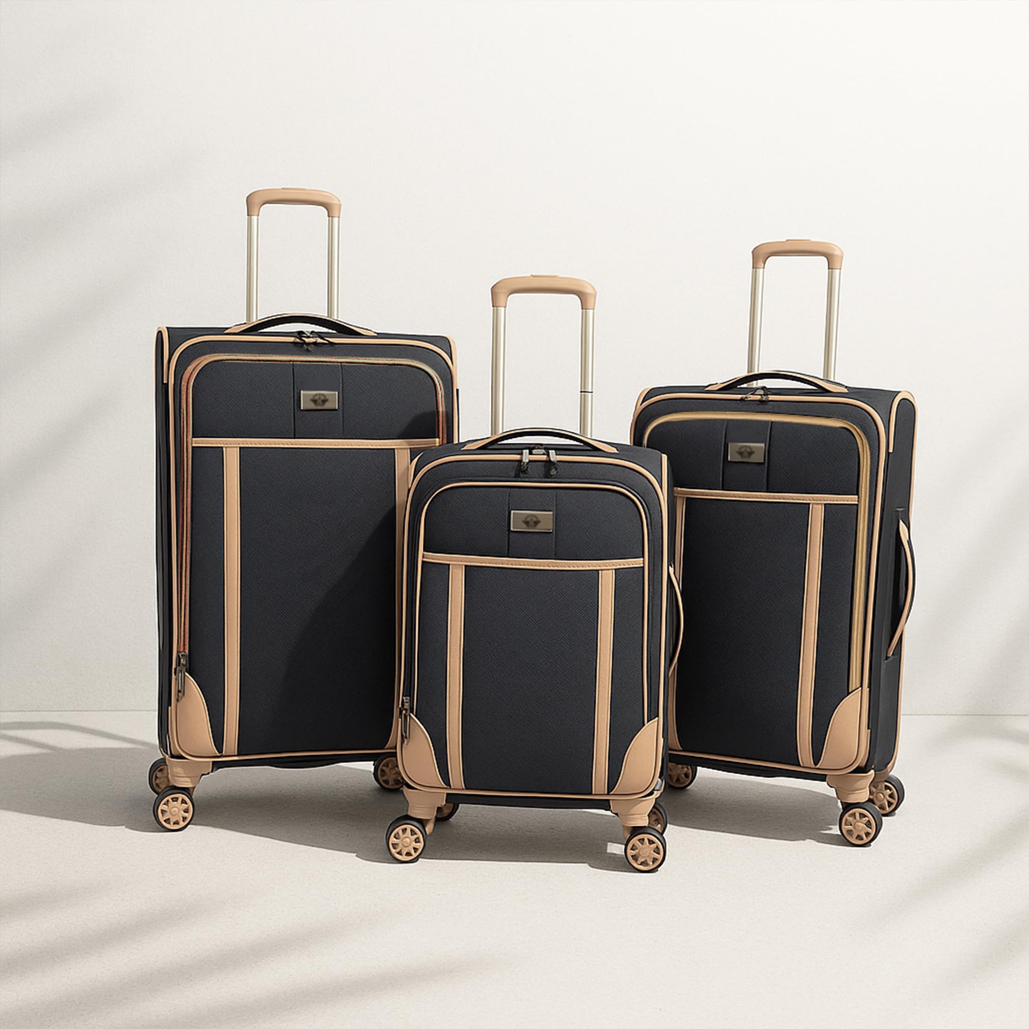 Dockers Seahorse Softside Expandable 8-Wheel Spinner Travel Checked Luggage, 3-Piece Set, Black