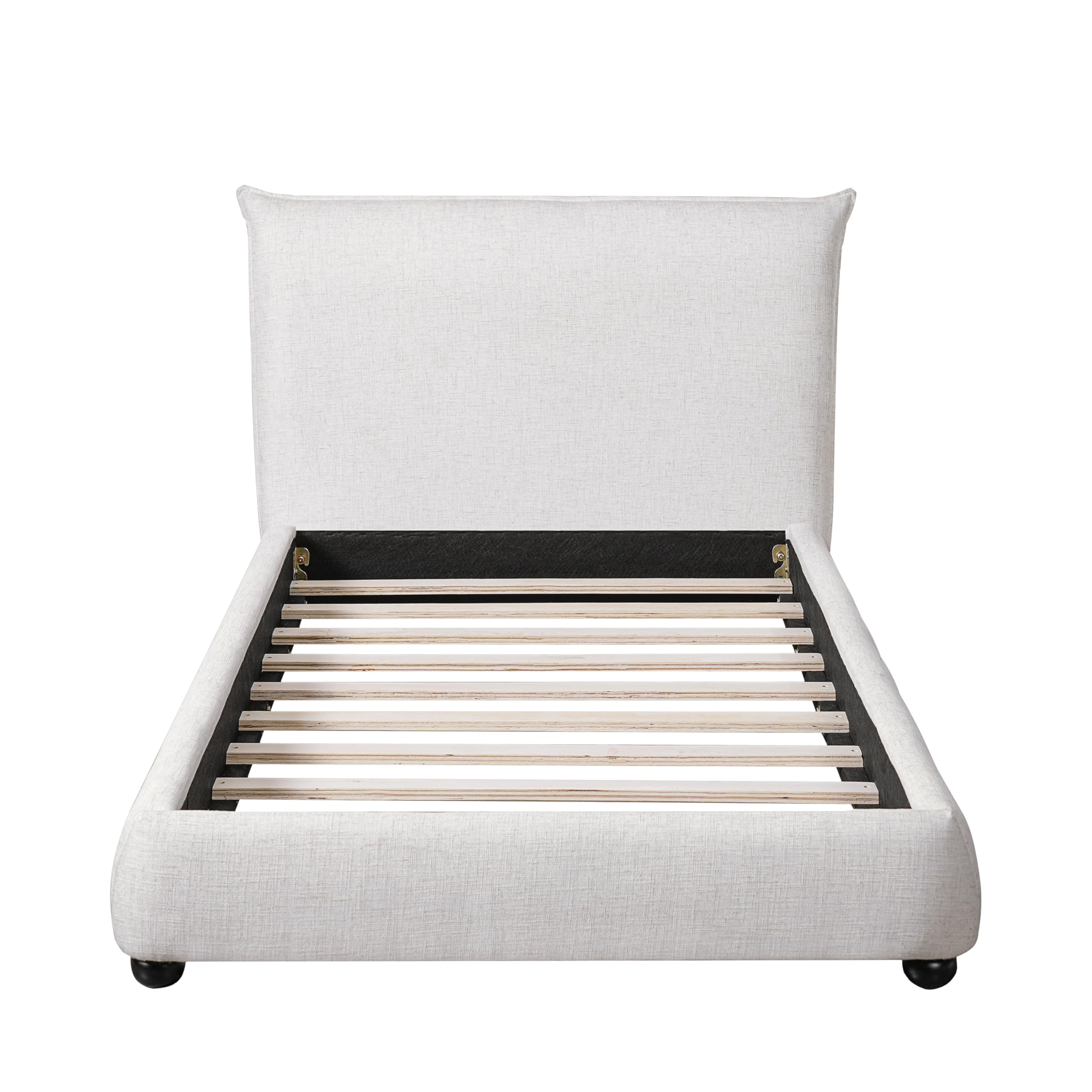 Merax Modern Upholstered Platform Bed with Linen Pillow-Back Headboard, Twin Size Wood Floor Bed Frame with High Wingback, No Box Spring Needed, Easy Assemble, Beige