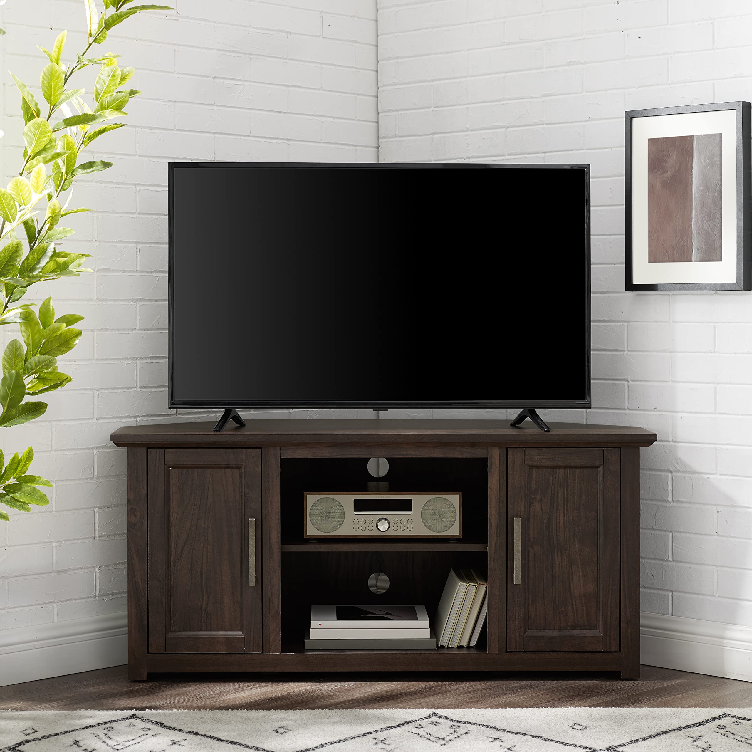 Crosley Furniture Camden TV Stand for 50+ inch TVs, Entertainment Center with Adjustable Storage Shelves, Dark Walnut