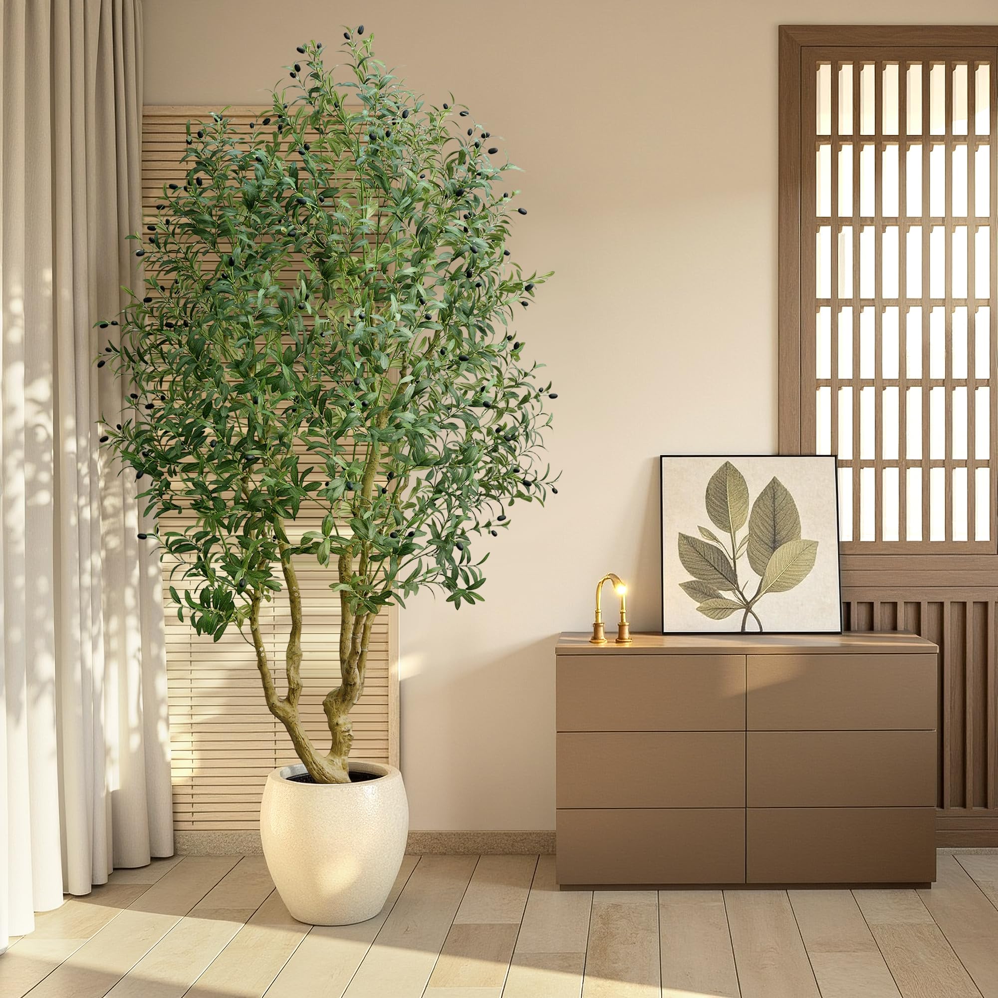 HZXGCP Olive Tree 6ft, Artificial Olive Tree with White Pot, Fake Tree with 1296 Dense Leaves & 72 High-Simulated Olive Fruits - Easy Assembly, Low Maintenance (8FT with Pot)