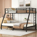 Bellemave Metal Bunk Bed Twin XL Over Queen with Ladder ＆ Full-Length Guardrails, Heavy Duty Bunk Bed Frame with Sturdy Slats, Twin XL Over Queen Bunk Beds, Noise Free, No Box Spring Needed, Black