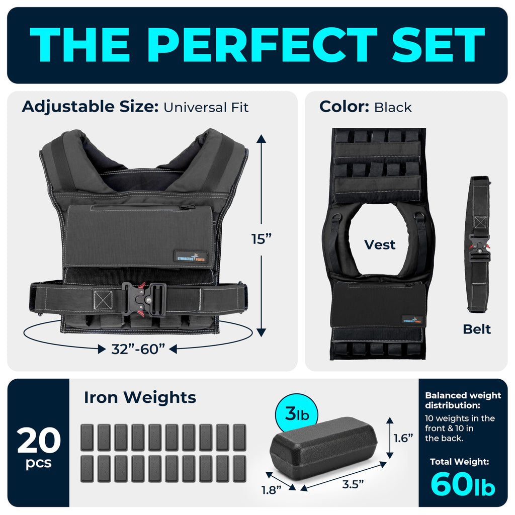 Gymnastics Power Weighted Vest Adjustable for Men and Women – Workout Weight Training Vest for Fitness, Running, Strength, Exercise & Cross Training