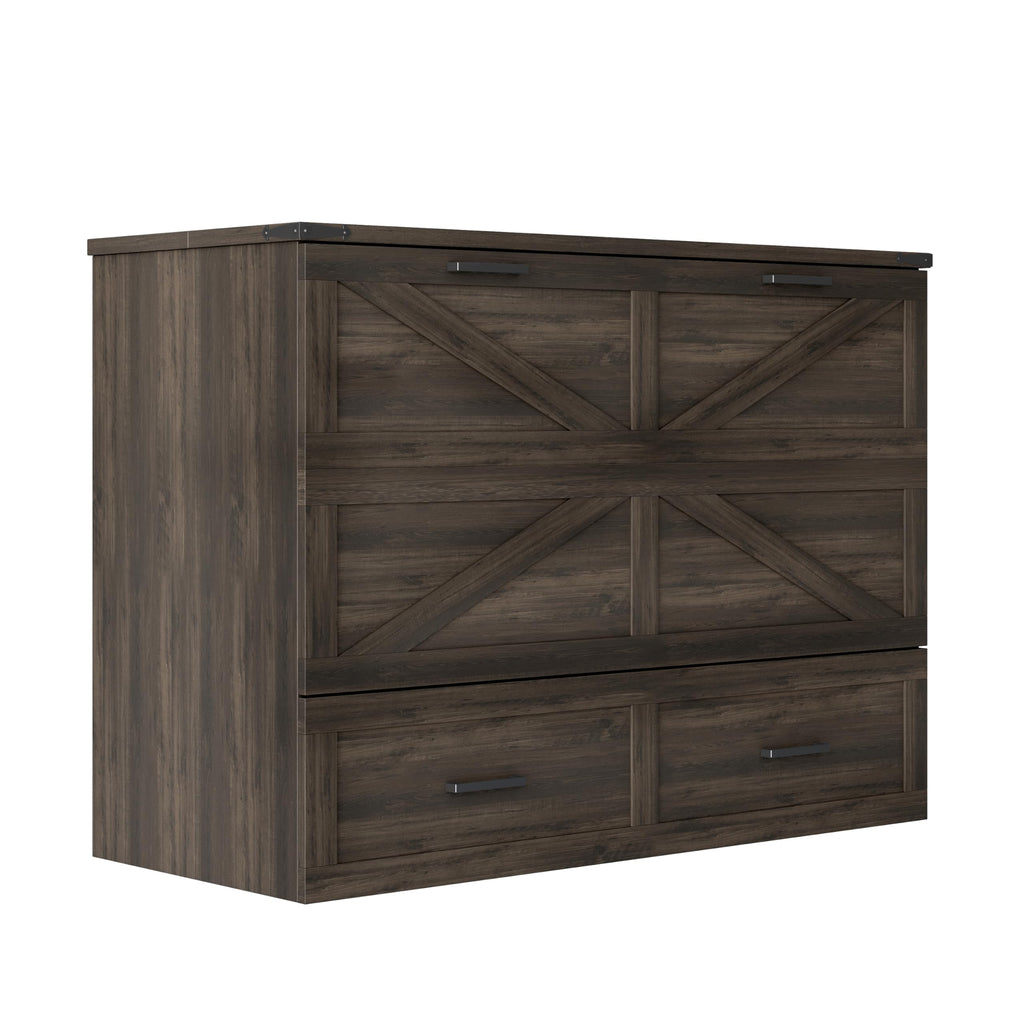 Bellemave Full Size Murphy Bed with Charging Station and Storage, Farmhouse Murphy bedframe with Foldable Panel, Noisy Free, for Guest Bedroom, Living Room, Office, Rustic Gray