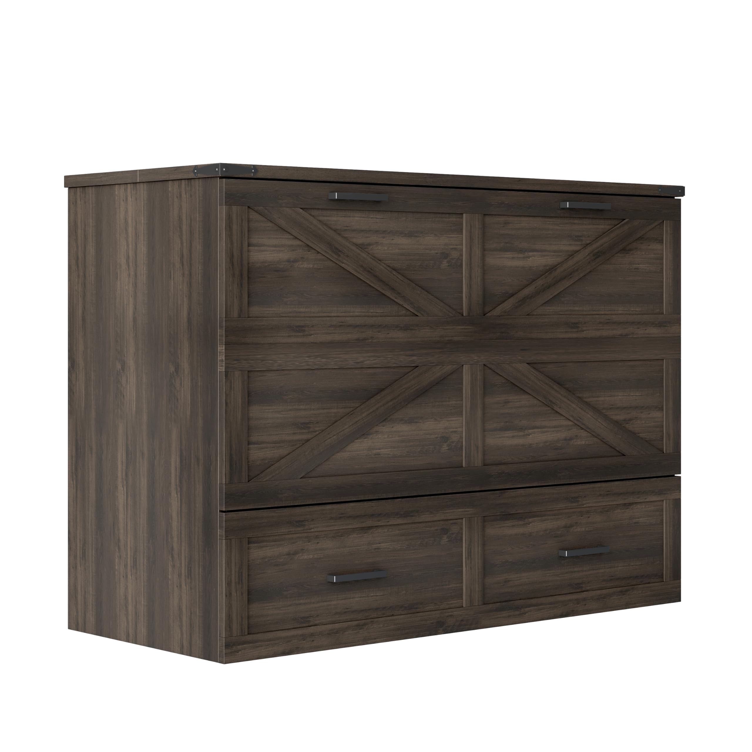 Bellemave Full Size Murphy Bed with Charging Station and Storage, Farmhouse Murphy bedframe with Foldable Panel, Noisy Free, for Guest Bedroom, Living Room, Office, Rustic Gray