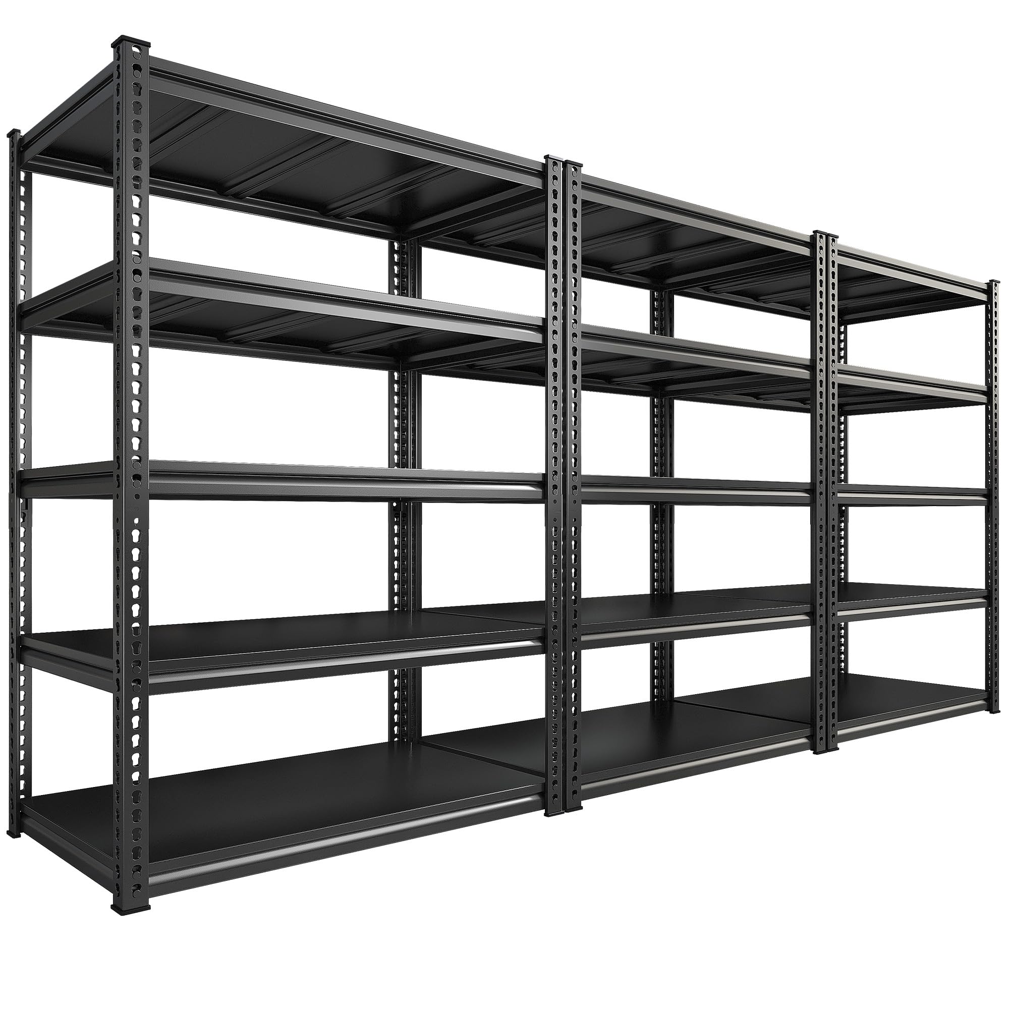 REIBII 72" H Garage Shelving Load 2500 LBS, Heavy Duty Storage Shelves, 5-Tier Adjustable Garage Shelves for Warehouse, Basement, 72" H x36 W x18 D, Black, 3 Pack