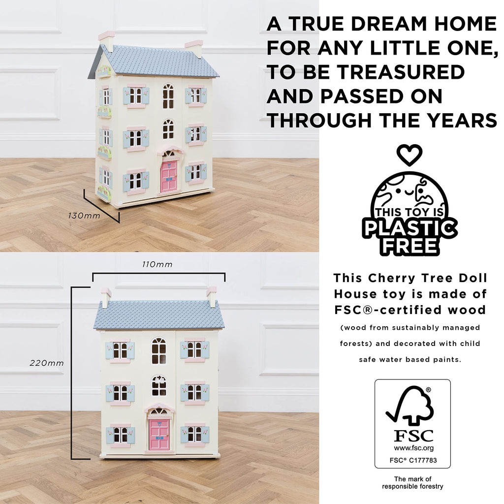 Le Toy Van - Gorgeous Cherry Tree Hall Large 4 Storey Wooden Doll House Play Set For Girls or Boys | Great As A Gift | Suitable for Ages 3+