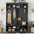 Ball & Cast 59.1" Hall Tree with Bench and Shoe Storage,3-in-1 Entryway Cabinet with Metal Hooks,Modern Coat Rack with Shoe Cubbies for Mudroom,Living Room,Hallway,Black