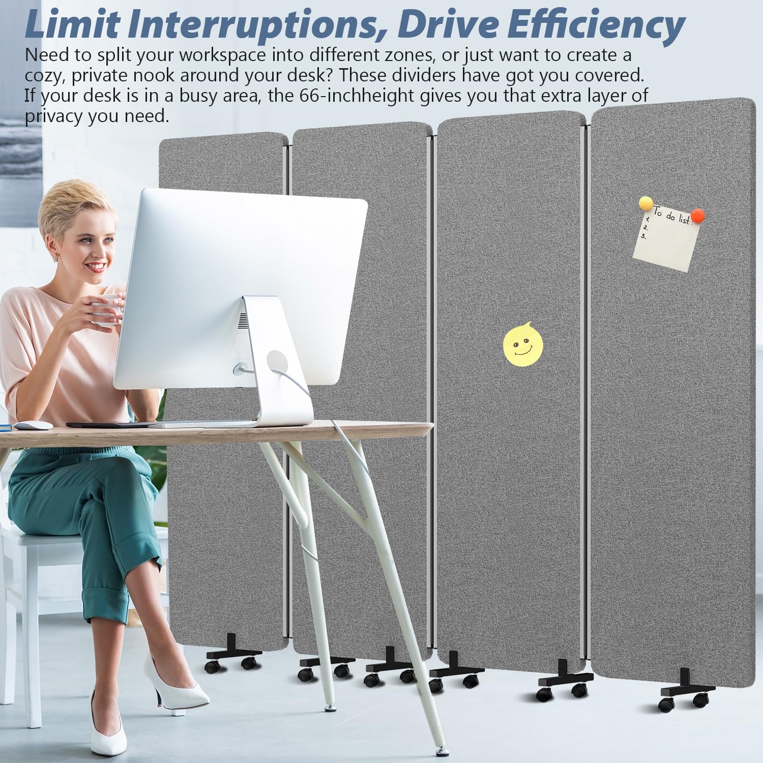 Acoustic Room Divider Privacy Panel with Wheels, 4 Panel Soundproof Room Divider (Aluminum Frame) for Room Partition, Folding Room Dividers Separation Office Cubicle Wall Sound Proof Partition Divider