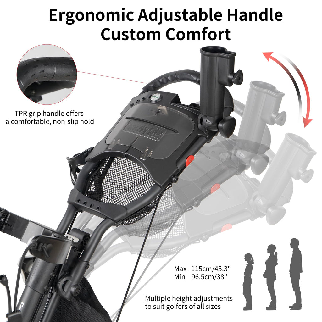 Caddytek CaddyLite One Swivel V8 Golf Push Cart - 3 Wheel Lightweight Folding Trolley with 360° Swivel Front Wheel, Cooler Basket, Umbrella and Drink Holder, Adjustable Handle