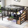 Queen Loft Bed with Stairs and Wardrobe, Queen Size Loft Bed with Charging Station, Lights and Bedside Shelf, Heavy Duty Loft Bed Frame for Adults, Teens, Kids, Noise Free, Natural Wood
