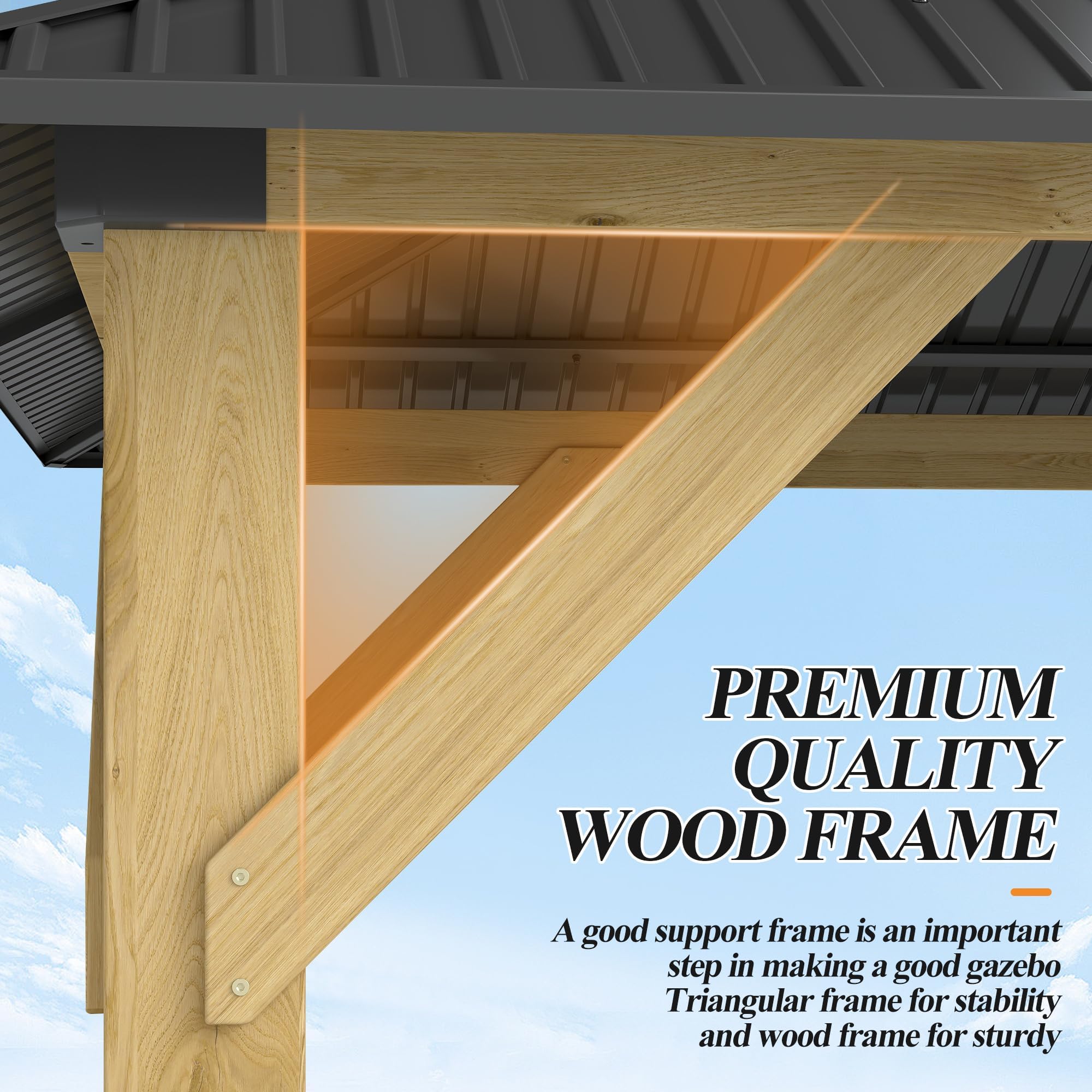 GARTOO 10' x 12' Outdoor Wooden Gazebo - Patio Hardtop Gazebo Permanent Wooden Pavilion with Galvanized Steel Double Roof, Wood Gazebos for Garden, Lawn, Poolside, Backyard Deck