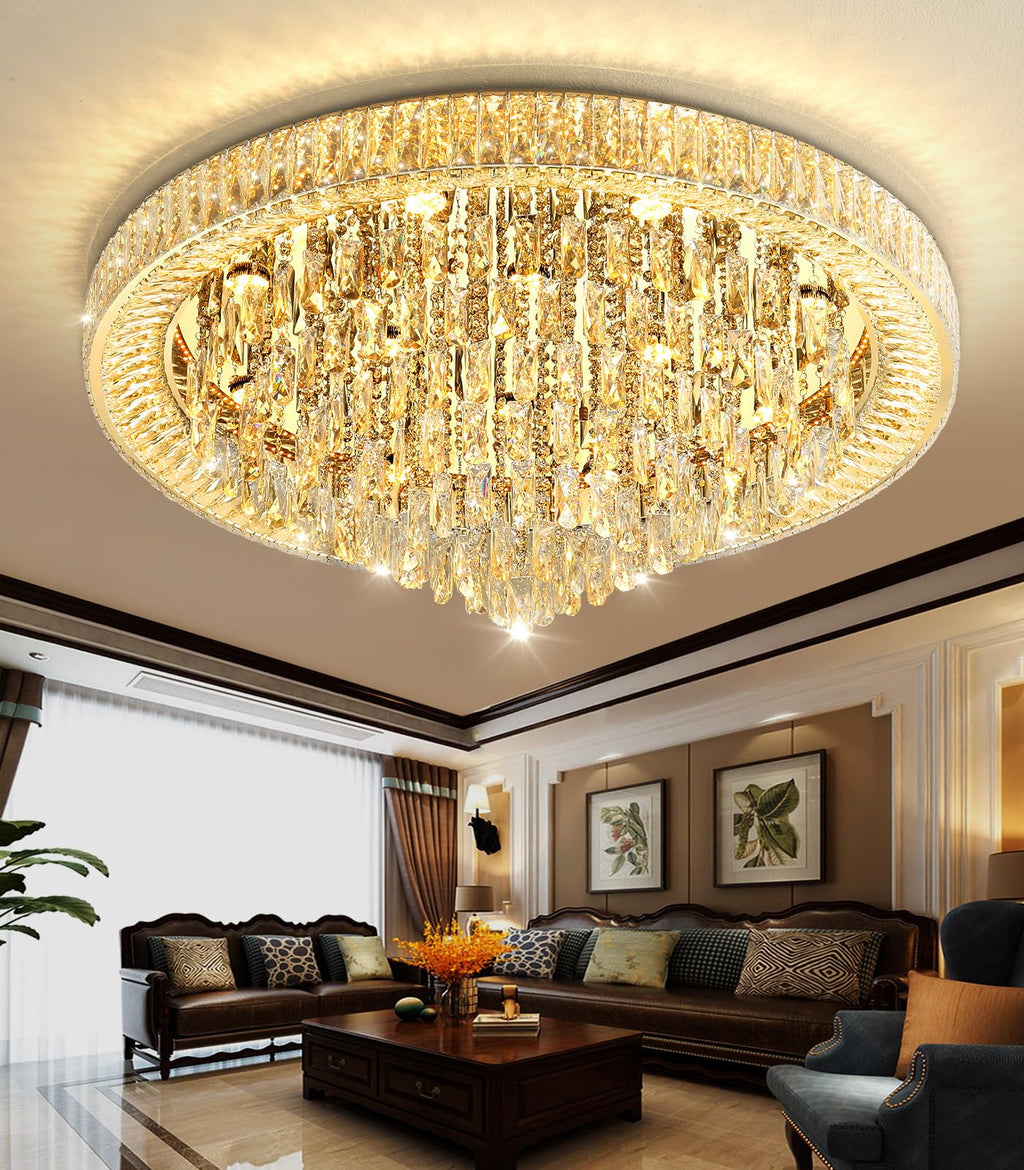 dolria Modern Crystal Large Chandeliers LED Dimmable Flush Mount Ceiling Chandeliers for Living Room High Ceiling Entrance Foyer Bedroom
