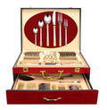 Venezia Collection 75-Pc Luxury Flatware Set for 12 w/Storage Case 24K Gold Premium Dining Cutlery Service - 18/10 Surgical Stainless Steel Silverware Hostess Serving Set in a Chest