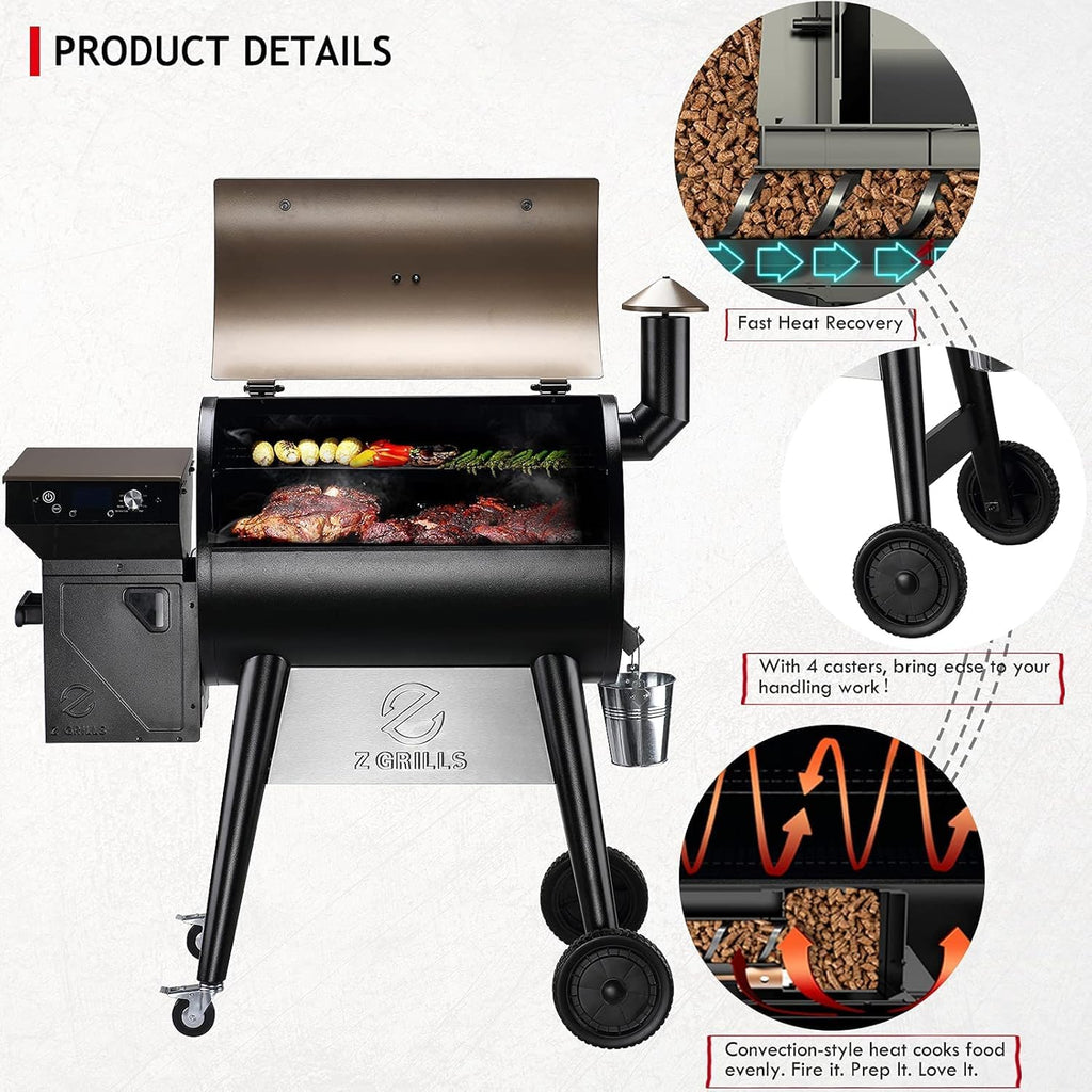 Z GRILLS 2025 Upgrade 8-in-1 Electric Wood Pellet Grill & Smoker with PID V3.0 Controller, LCD, 697 Sq In,Meat Probes, Easy Hopper Clean-out & Grill Cover