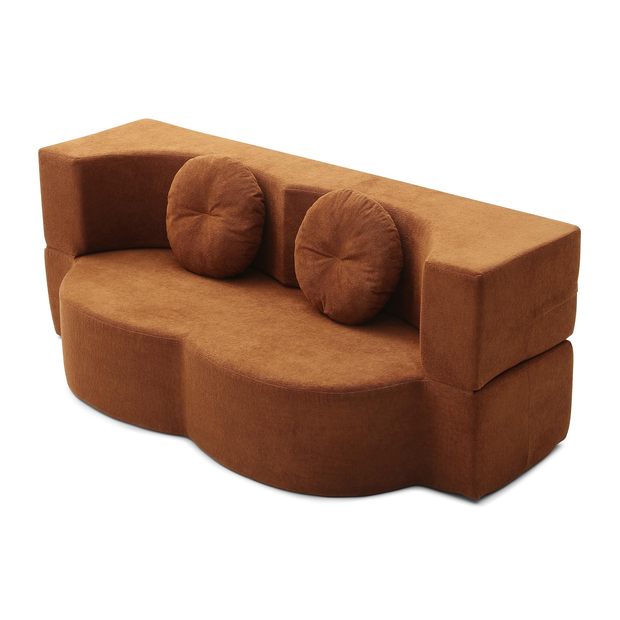 KEIKI 2-in-1 Folding Sofa Bed with Pillow, Sleeper Sofa, Floor & Futon Loveseat Couch, Foam Folding Mattress for Living Room, Guest Use, Office, Apartment, No Assembly Required, Orange