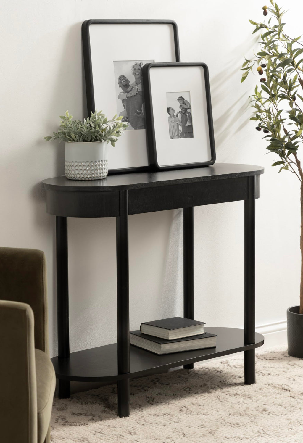 Kate and Laurel Koji Modern Tiered Rectangular Console Table; 36 x 14 x 30; Black; Transitional Two-Tier Wood Capsule Entryway Table with Storage for Use as Living Room Behind Couch Decor