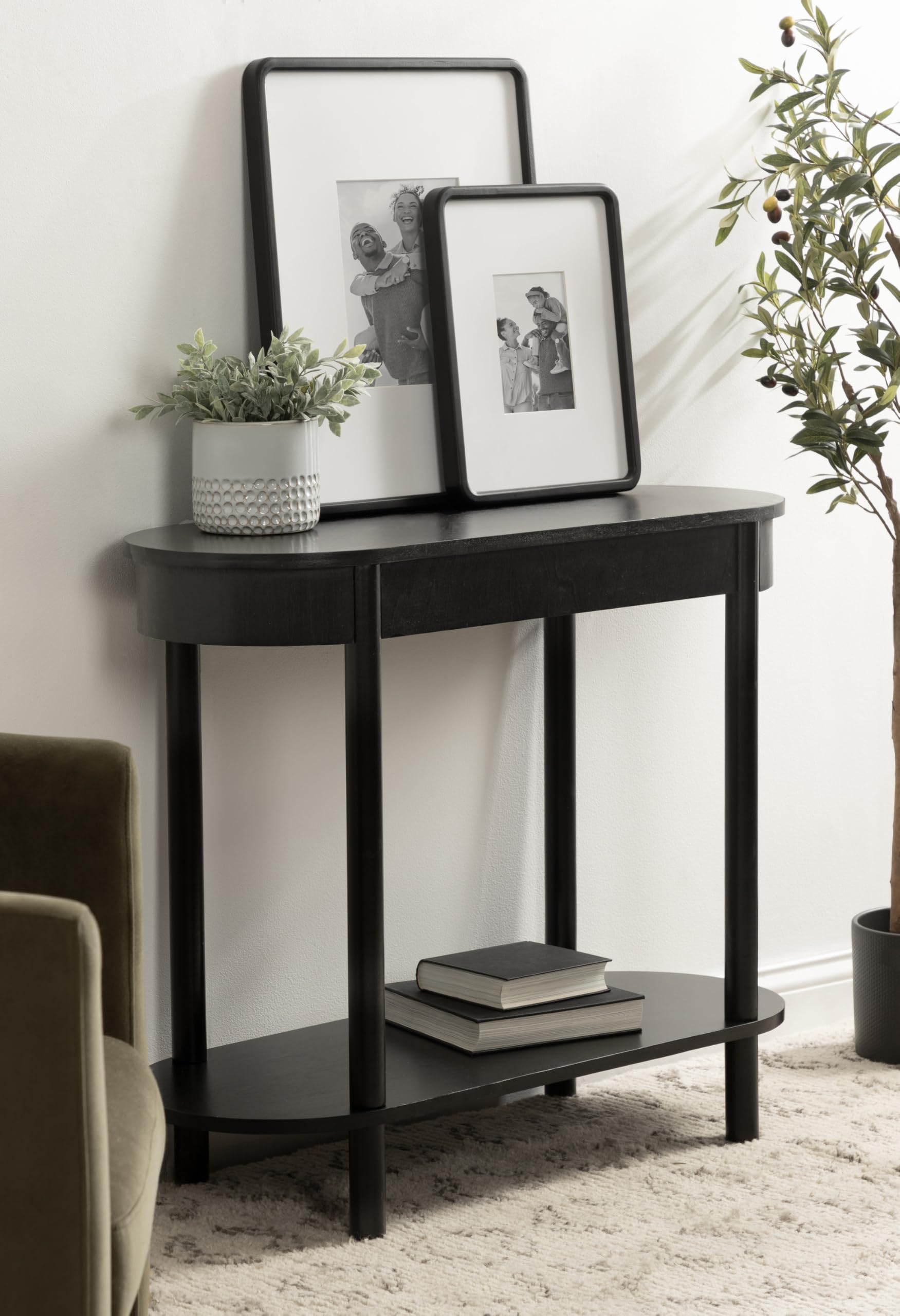 Kate and Laurel Koji Modern Tiered Rectangular Console Table; 36 x 14 x 30; Black; Transitional Two-Tier Wood Capsule Entryway Table with Storage for Use as Living Room Behind Couch Decor