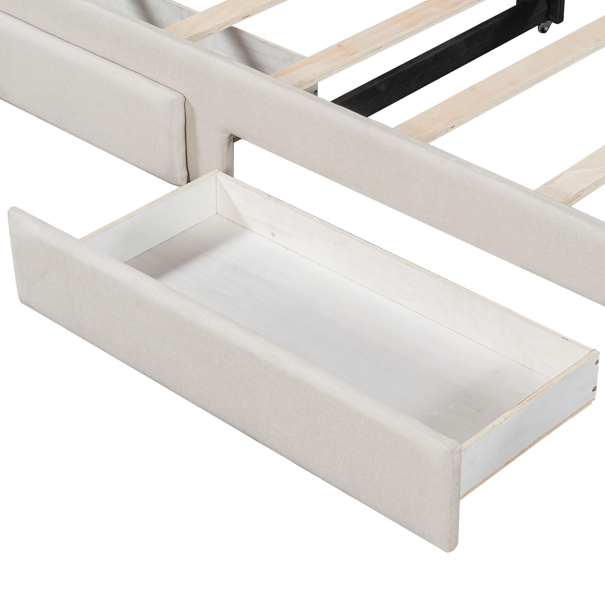 Bellemave Twin XL Size Daybed Frame with Pop up Trundle,Upholstered Day Bed with Two Storage Drawers and LED Light,Twin XL to King Daybed,Beige