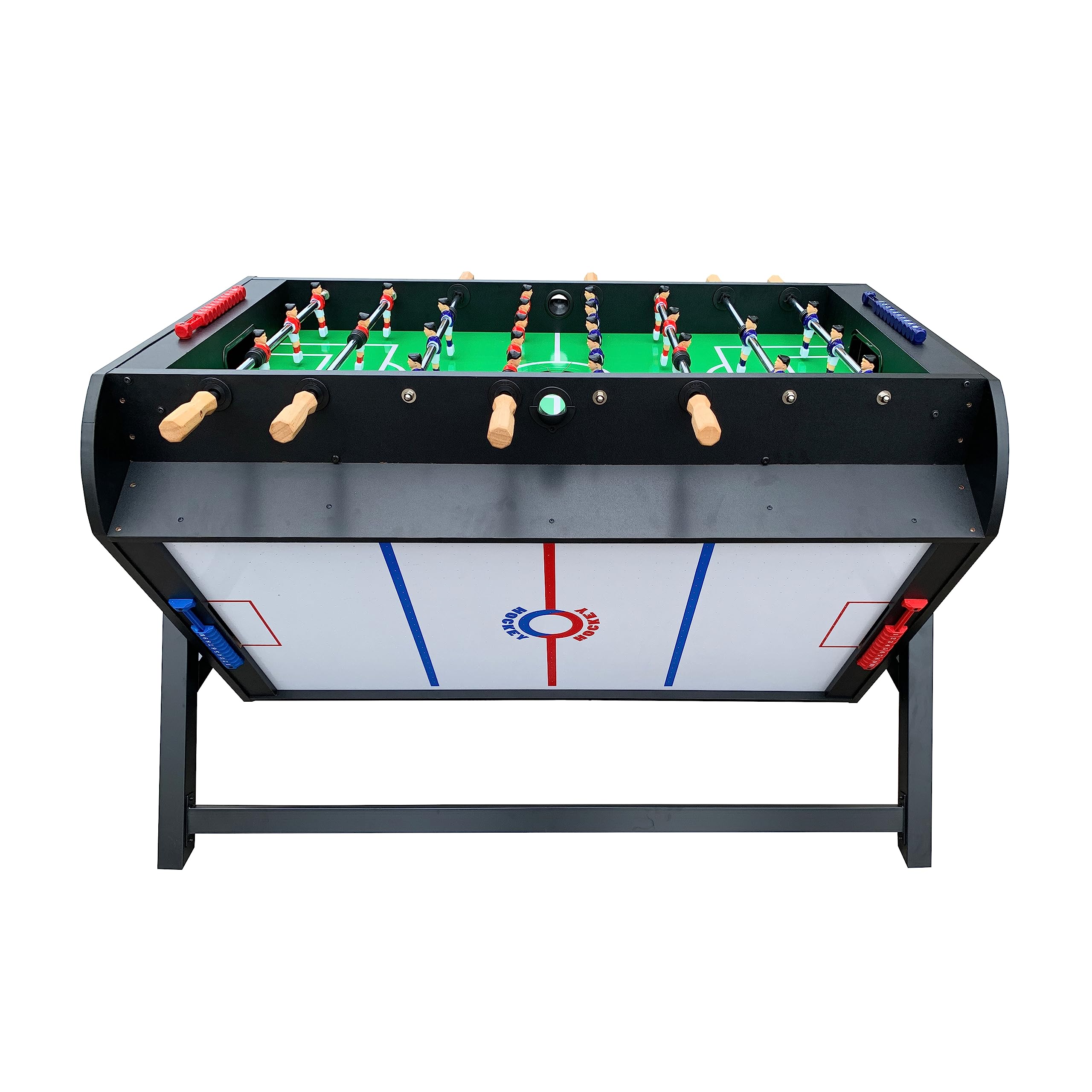 KICK Triplex 55″ Telescopic Rods 3-in-1 Swivel Multi Game Table (Black) – Foosball, Pool/Billiards & Air Hockey