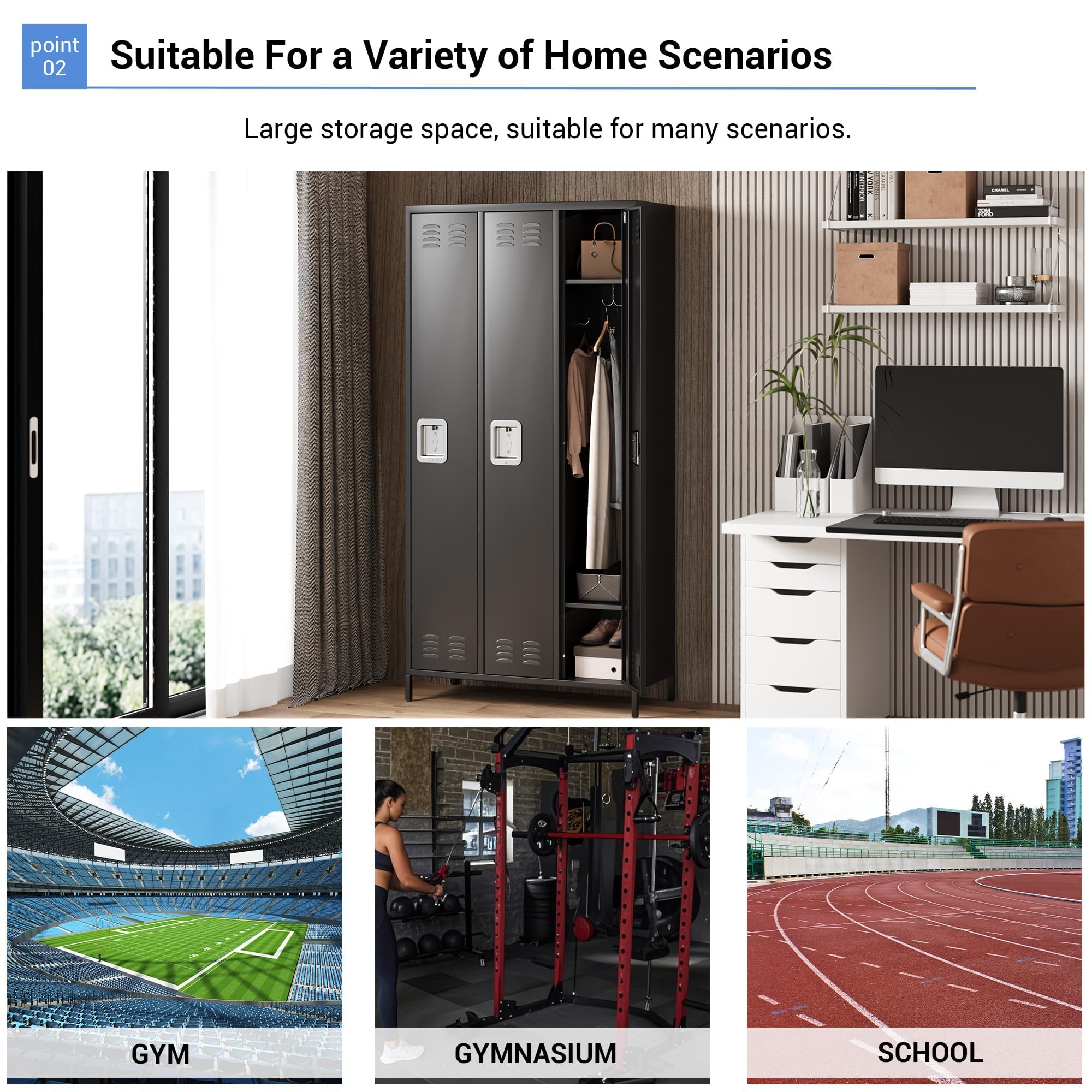 IDEALHOUSE 3 Doors Steel Storage, Metal Locker for School Office Gym Bedroom, 72 Inch Locker Cabinet for Employees,Industrial Storage Locker with 3 Shelves, Assembly Required, Black