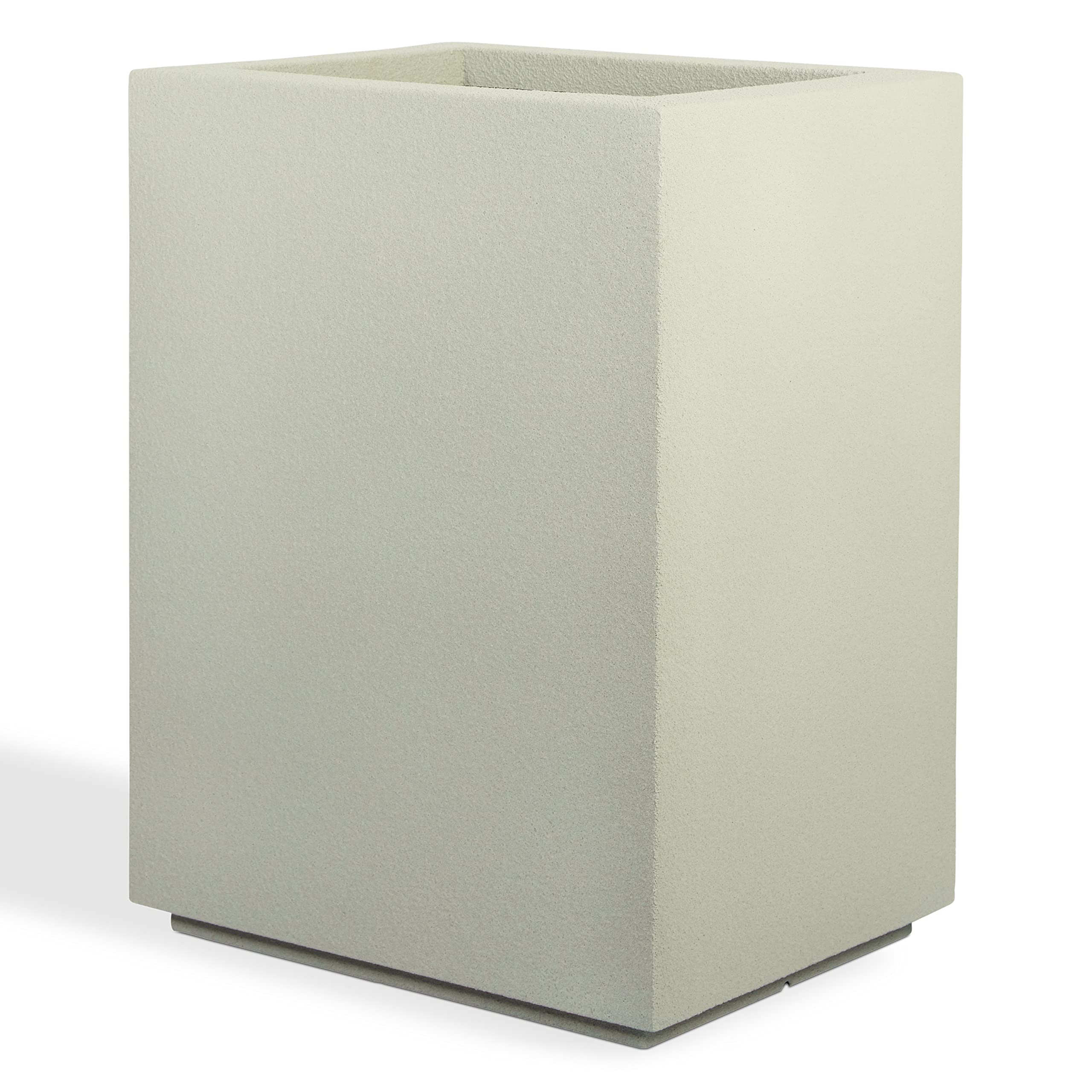 PolyStone Cozumel Column Planter – 23" x 18" x 30" – Large Indoor/Outdoor Planter Box for Patio & Garden – Modern Stone-Look Resin – Durable All-Weather w/Drainage Holes - Made in USA – Greige