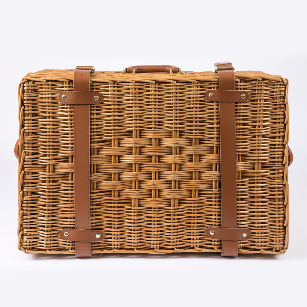 PICNIC TIME - Windsor Luxury Picnic Basket for 4 - Large Wicker Picnic Basket - Deluxe Picnic Set 4, (Navy Blue)