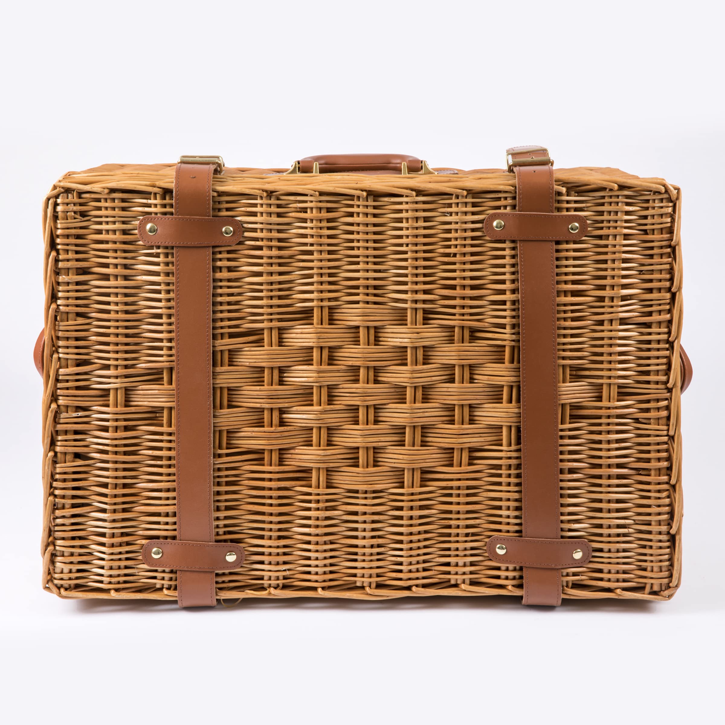 PICNIC TIME - Windsor Luxury Picnic Basket for 4 - Large Wicker Picnic Basket - Deluxe Picnic Set 4, (Navy Blue)