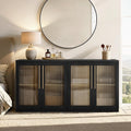 ModernMate Set of 2 Accent Sideboard Cabinets, 62" Modular Storage Buffet Table with Acrylic View Doors, Black Wood Grain Media Console with Soft-Close Hinges for Living Room, Dining Room