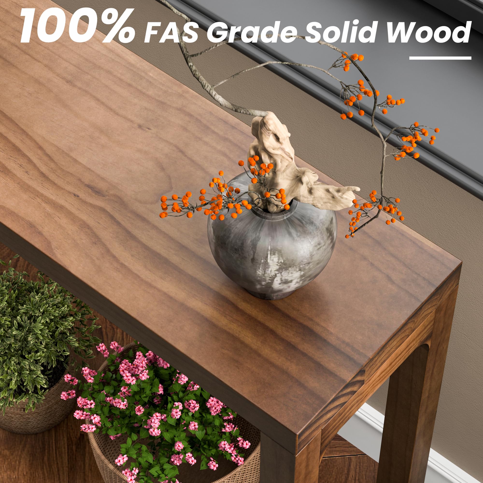 ENPKLUTE Solid Wood Console Table - Narrow Entryway Table, 47.2 Inch Sofa Tables Behind Couch, Farmhouse Console Tables for Entryway, Hallway, Living Room, Foyer, Easy Assembly - Walnut