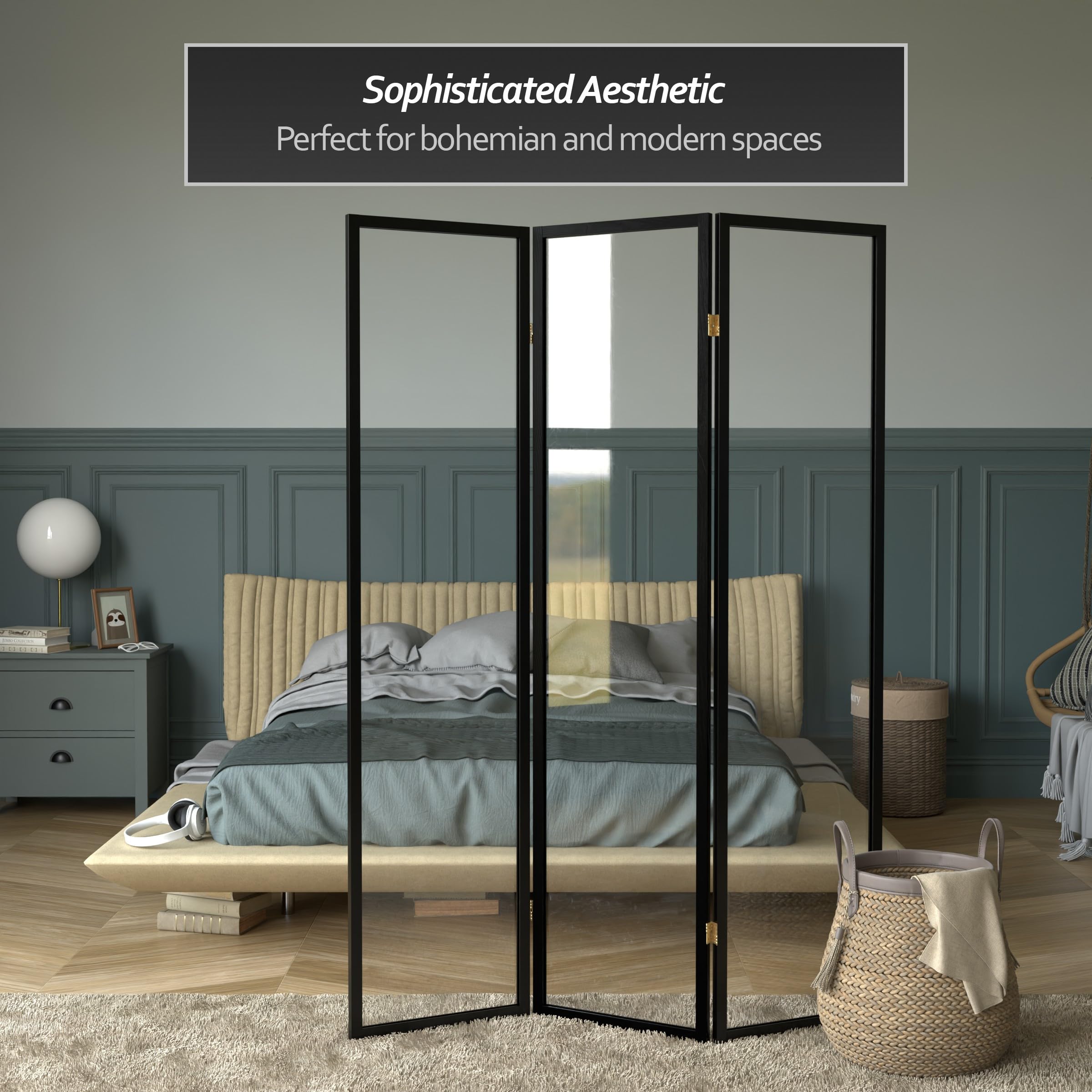 Red Lantern 6 ft. Tall Clear Plastic Partition Black 3 Panel