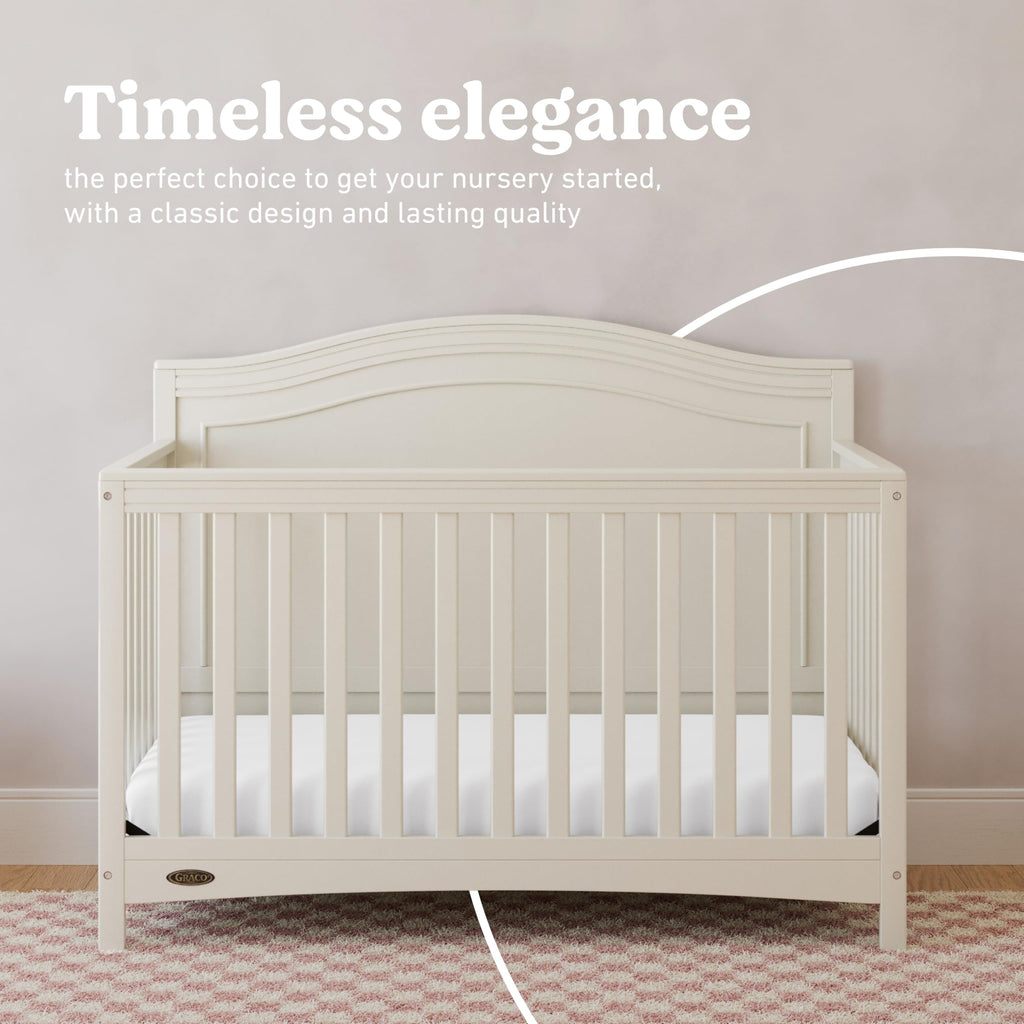 Graco Paris 4-in-1 Convertible Crib – GREENGUARD Gold Certified, Converts to Toddler Bed and Daybed, Fits Standard Full-Size Crib Mattress, Adjustable Mattress Support Base (Frosted Oat)