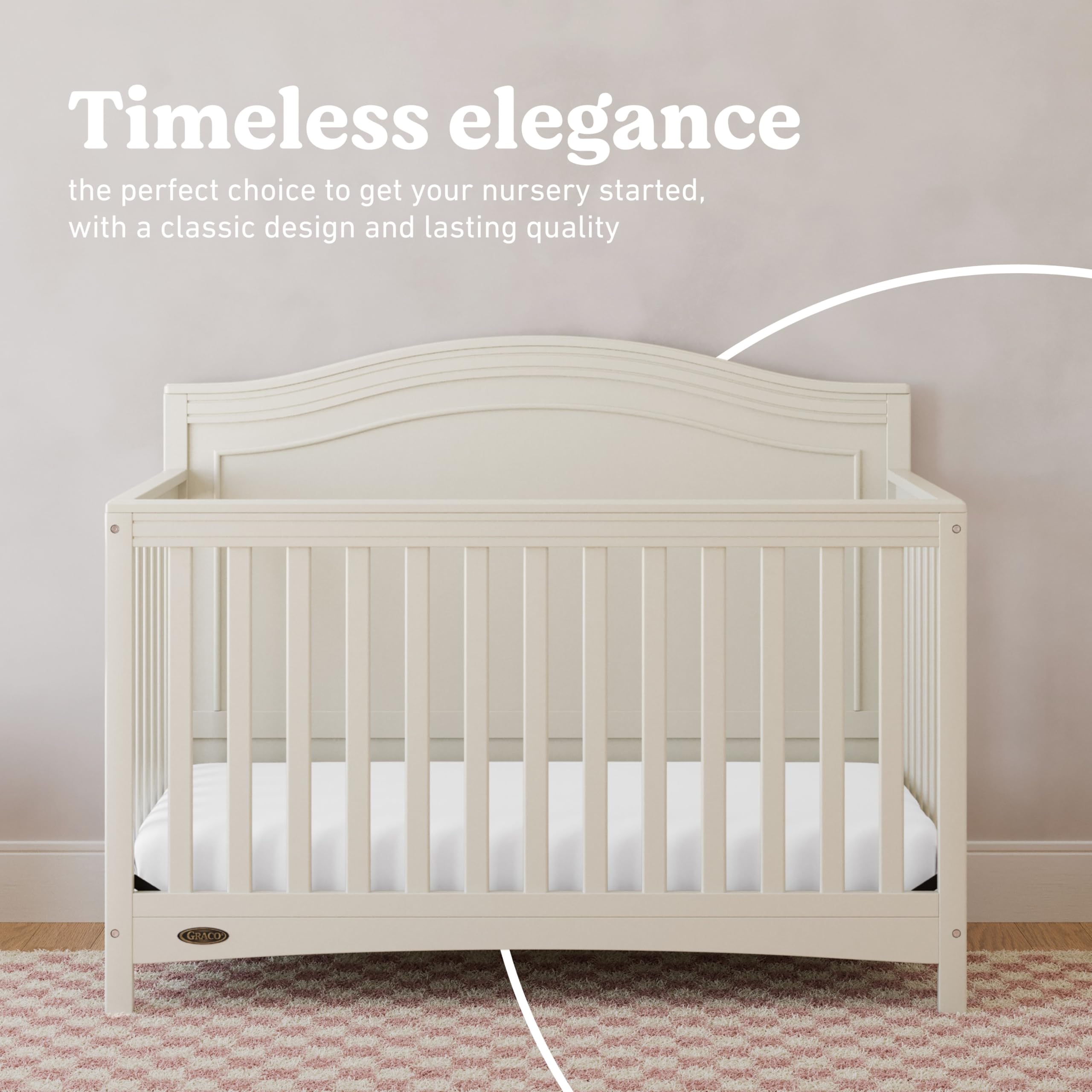 Graco Paris 4-in-1 Convertible Crib – GREENGUARD Gold Certified, Converts to Toddler Bed and Daybed, Fits Standard Full-Size Crib Mattress, Adjustable Mattress Support Base (Frosted Oat)