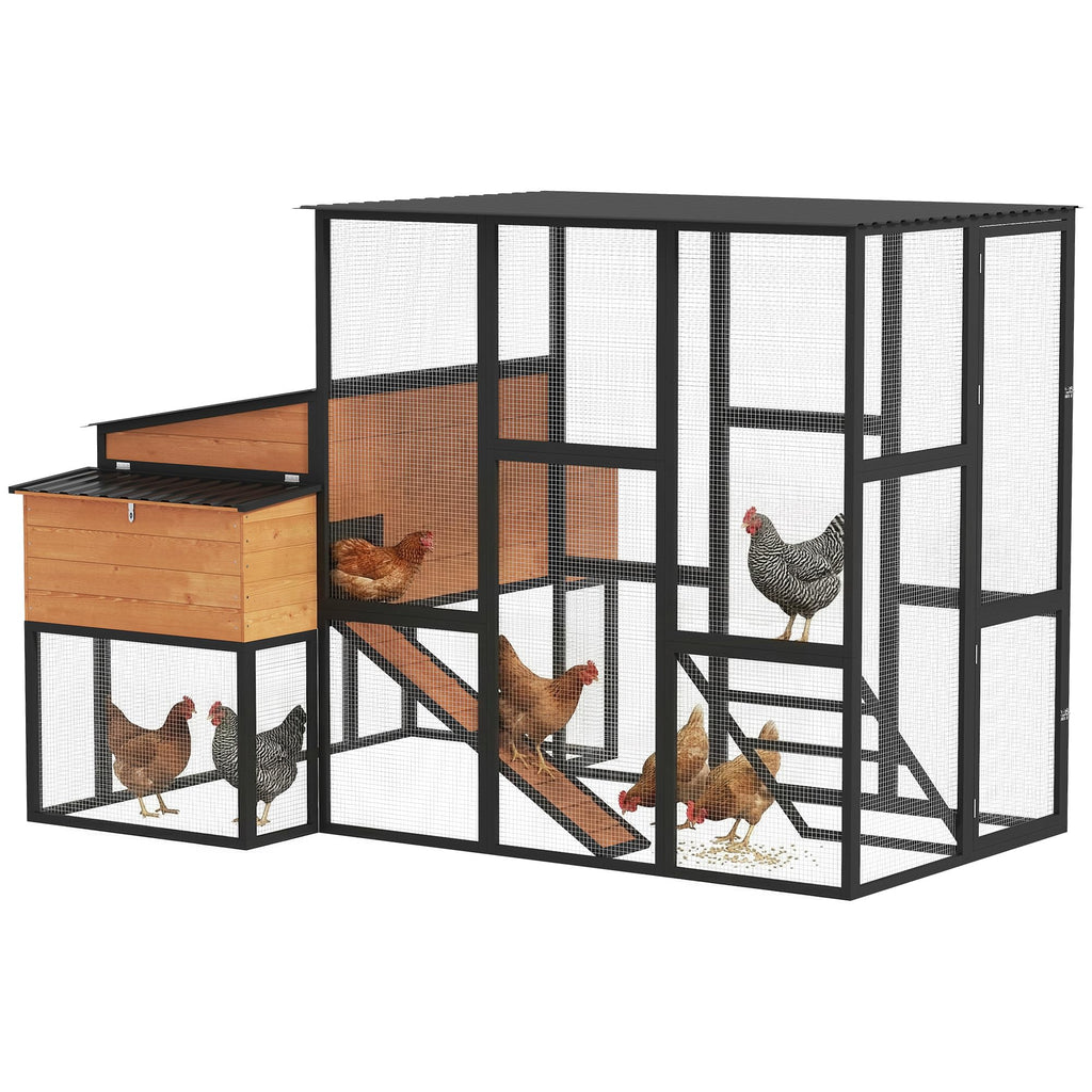 PawHut 105" Large Chicken Coop, Walk-in Wooden Hen House for 7-12 Hens, Poultry Cage Chicken House with Run, 2 Nesting Boxes, Roosting Bars, Waterproof Roof and Ramp, Yellow