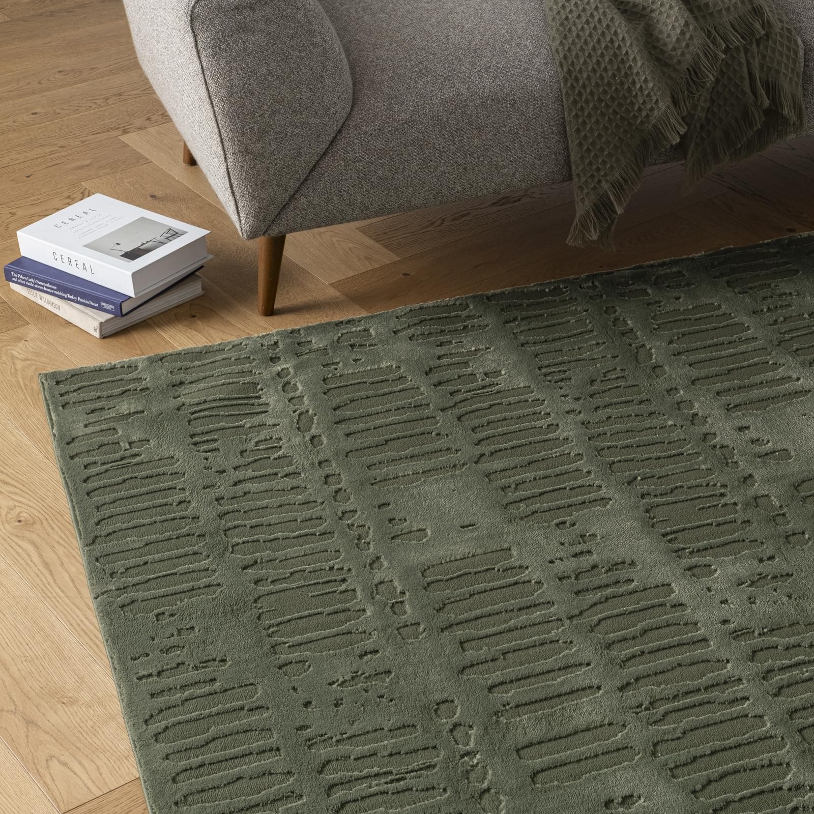 Revival Rugs Shell 5'x8' Area Rugs for Living Room Bedroom Dining Room - Washable, 100% Recycled, Oeko-TEX Certified, Modern, Medium Pile, Green