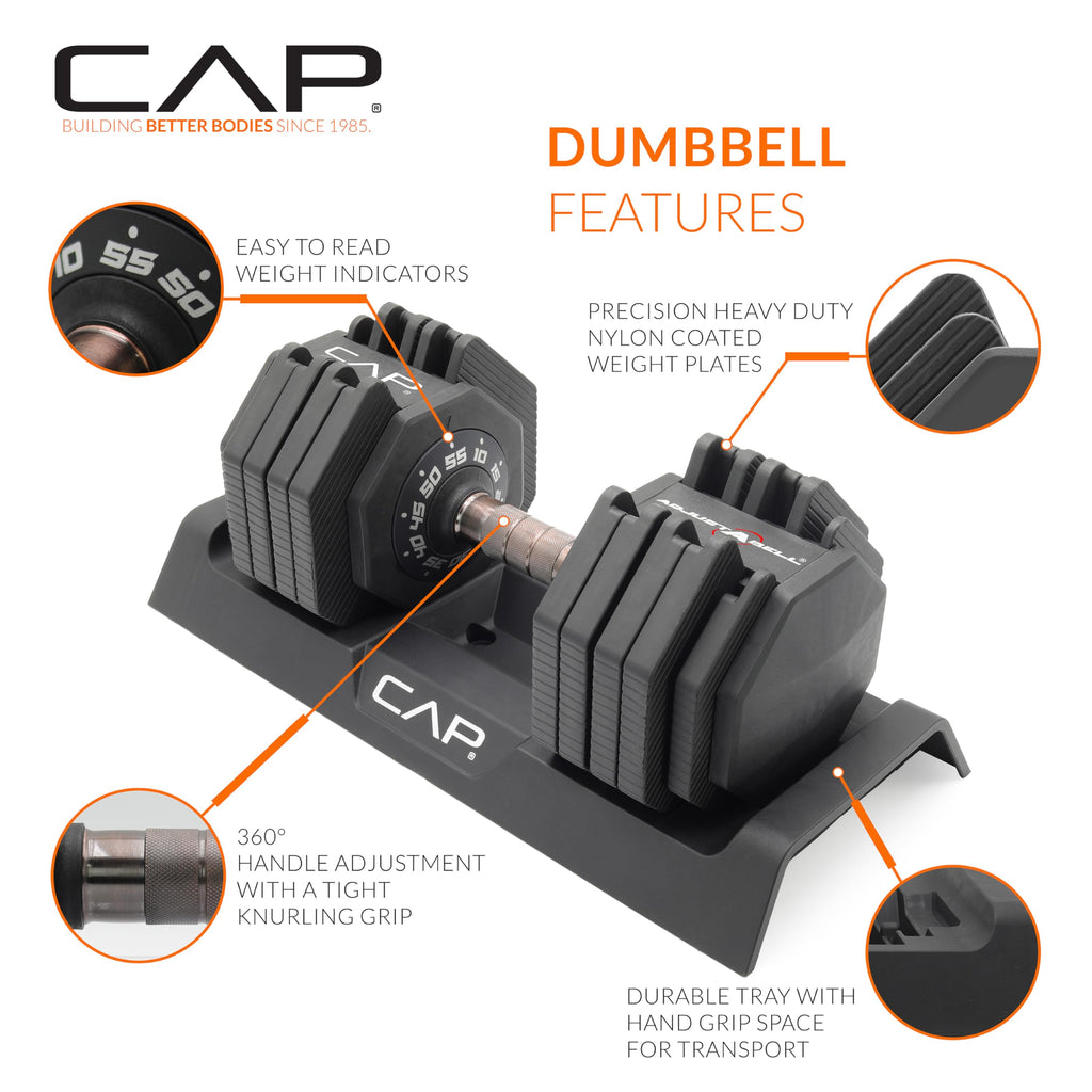 CAP Barbell 55 lb Pair of Adjustable Dumbbells with Full Rotation Copper Handle