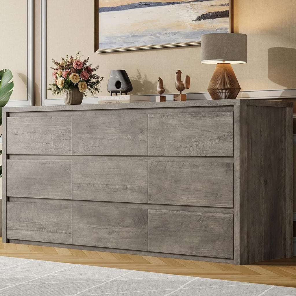 GarveeHome 9 Drawer Dresser for Bedroom, Wide Modern Chest of Drawers, Large Wood Dresser Wooden Storage Organizer for Living Room, Hallway Entryway