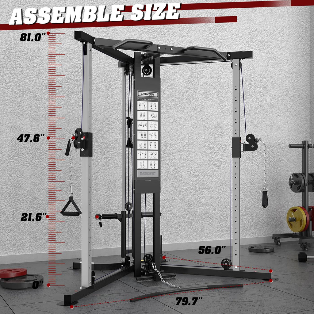 DONOW Cable Crossover Machine, Cable Fly Machine Home Gym System Workout Station with Dual Pulley System Pull-Up Bar Cable Bar and LAT Pull Down System (DN-5011)
