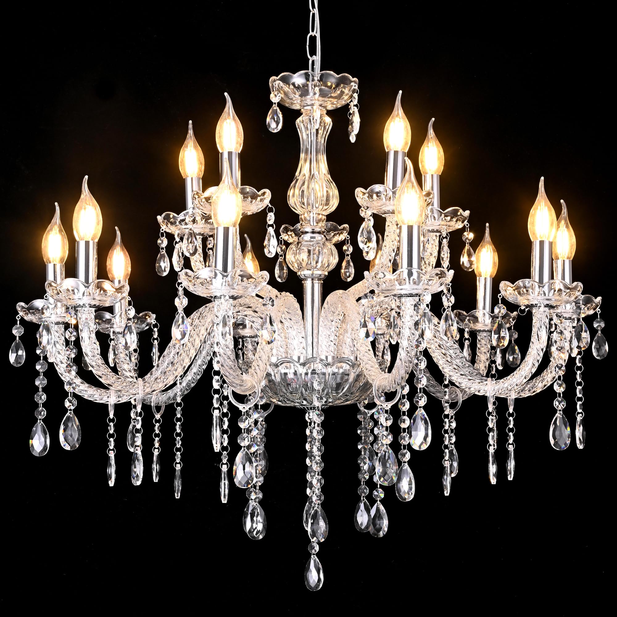 MALOSA Large Clear Crystal Chandeliers,30.7" Large Chandelier for Dining Room,Living Room,Bedroom,Hallway,High Ceilings Wedding Party 15 Lights