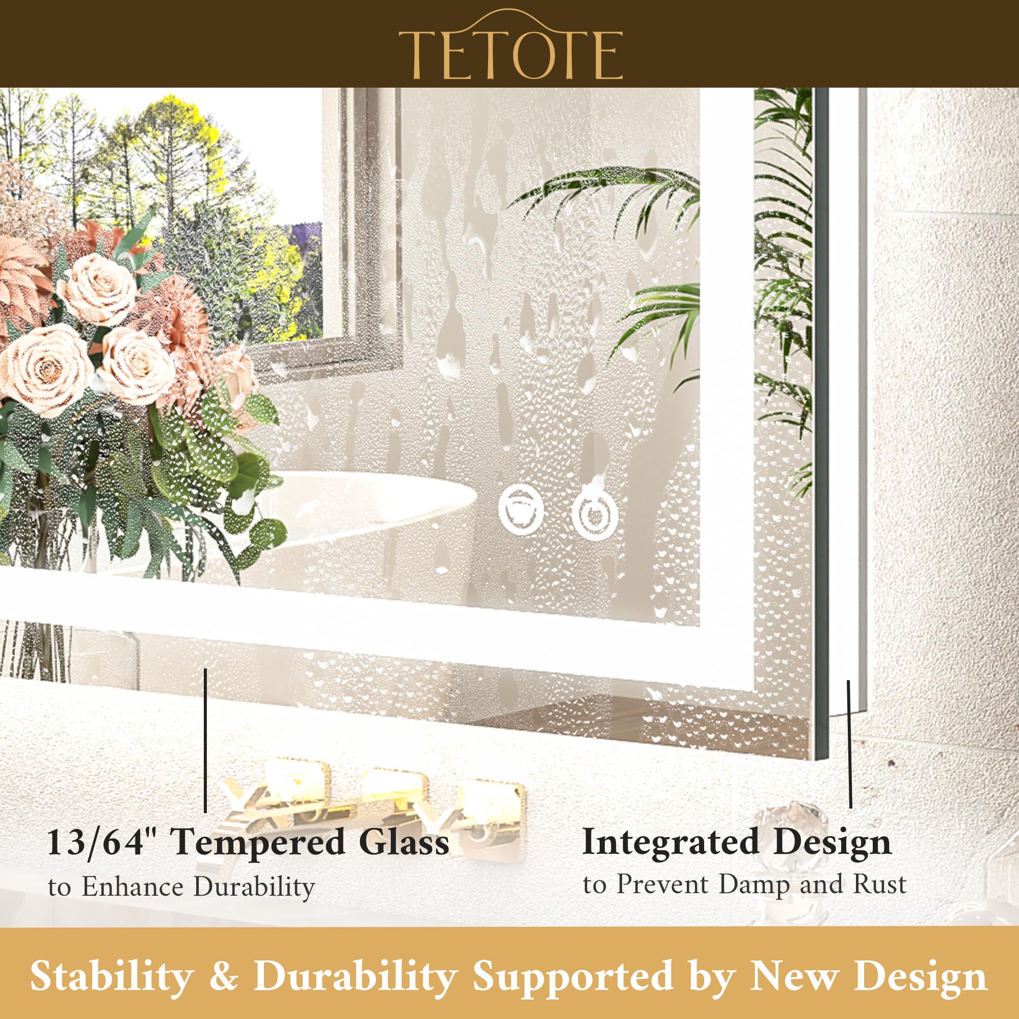 TETOTE 55 x 30 LED Bathroom Mirror with Frontlit and Backlit, Brighter Light up Bathroom Vanity Mirror with Lights, 3-Color Dimmable Lighted Vanity Anti Fog Mirror, Waterproof, Shatterproof