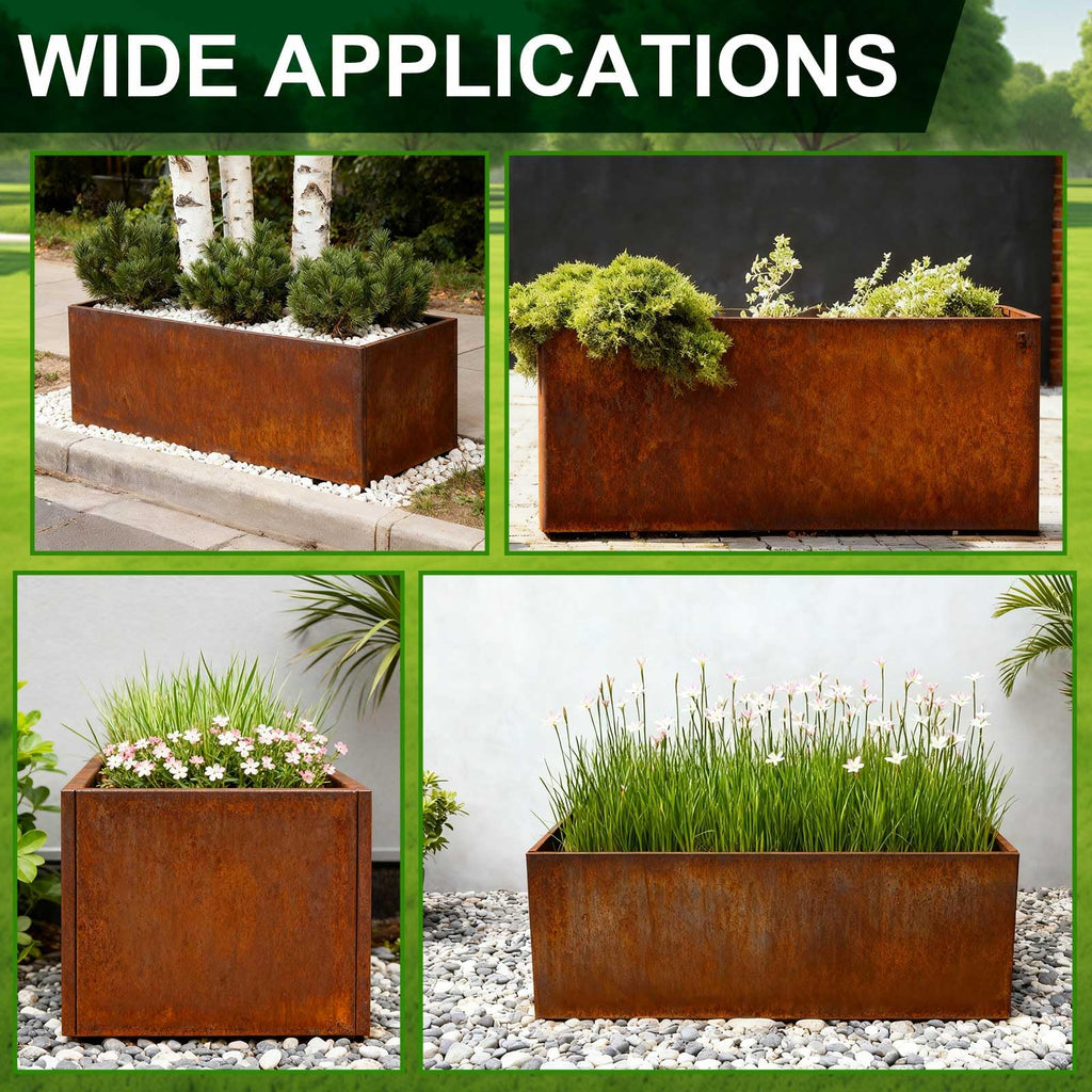 RimCereal Extra Large Steel Trough Planter Box for Outdoor 20" x 46" x 20" Heavy-Duty Raised Garden Bed for Tall Plants Privacy Screening & Modern Landscape Design Commercial