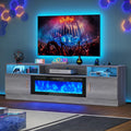 MXV 70" Fireplace TV Stand with Power Outlet for TVs UP to 80", Electric Fireplace Entertainment Center with LED Lights & Storage Cabinets, TV Console for Living Room, Office, Grey-Black
