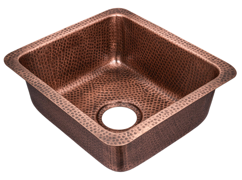 Monarch Abode Kitchen & Bar Sink – 17-inch Highball Dual Mount Drop in Kitchen Sink, Hand Hammered Pure Copper Sinks, Drop in Bar Sinks or Undermount, Deep Single Rectangular Bowl