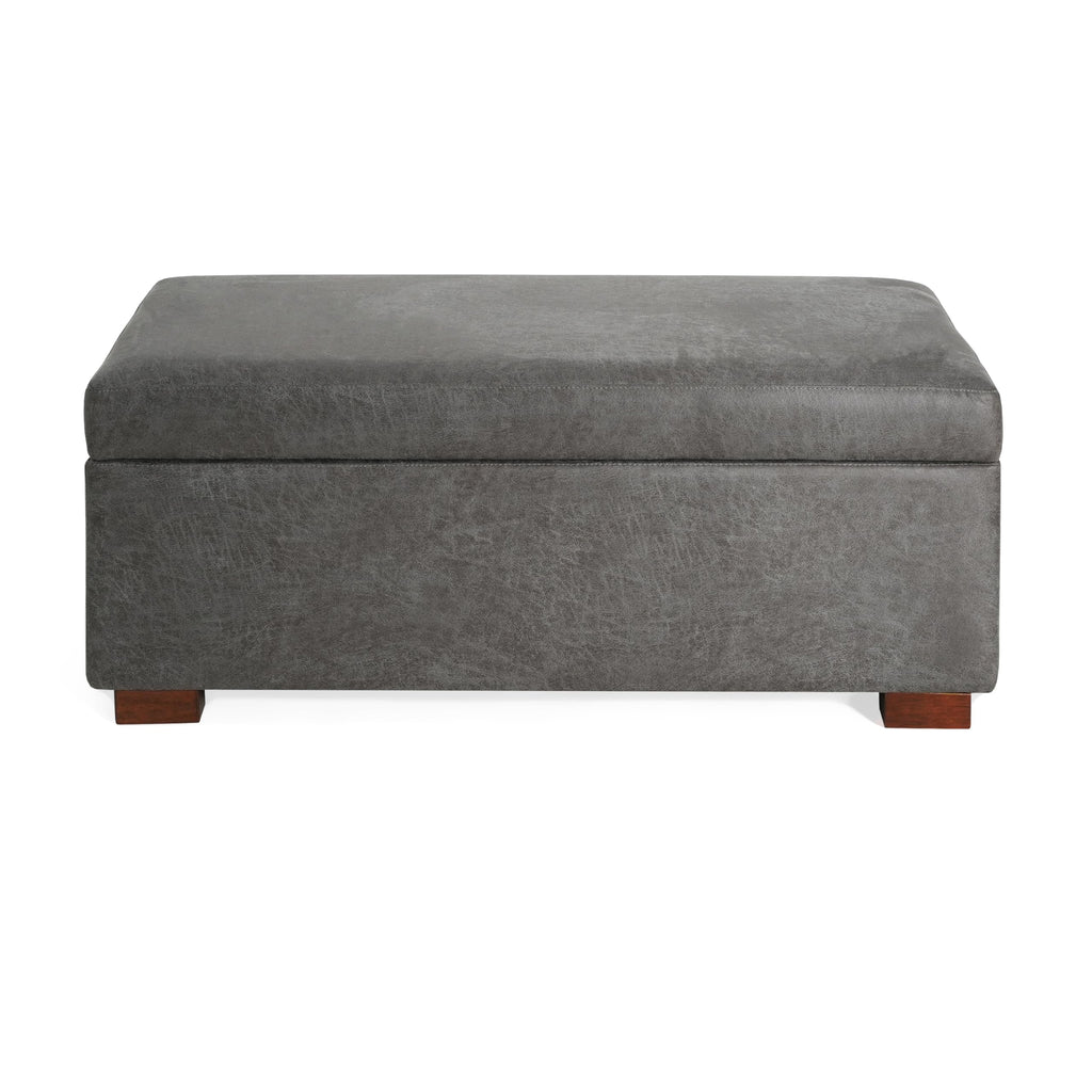 Christopher Knight Home Kaisa Rectangle Storage Ottoman, Wooden Frame Ottoman Bench with Large Seat for Living Room/Entryway, Comfy Seating Experience with Dense Foam Padding, Dark Grey