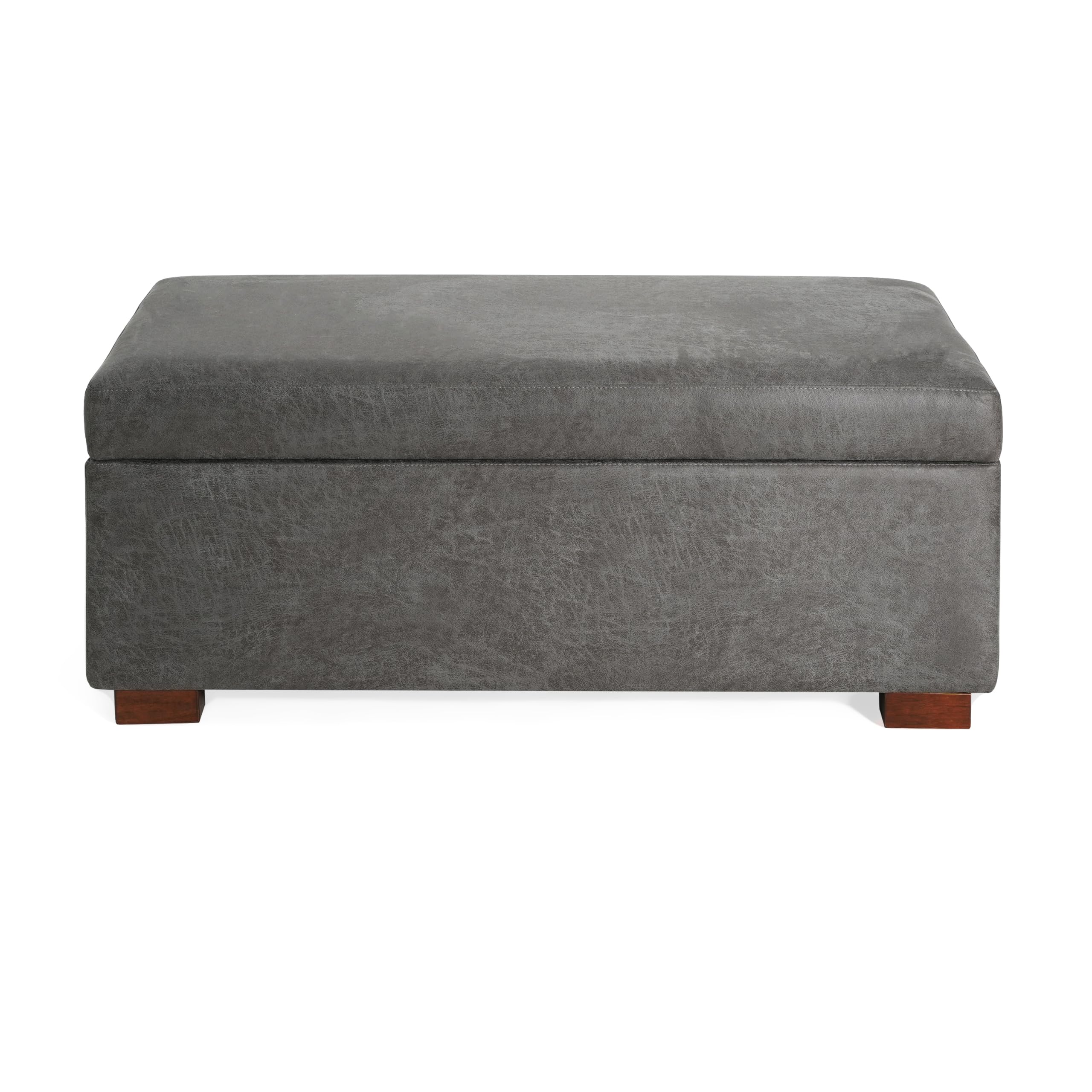 Christopher Knight Home Kaisa Rectangle Storage Ottoman, Wooden Frame Ottoman Bench with Large Seat for Living Room/Entryway, Comfy Seating Experience with Dense Foam Padding, Dark Grey